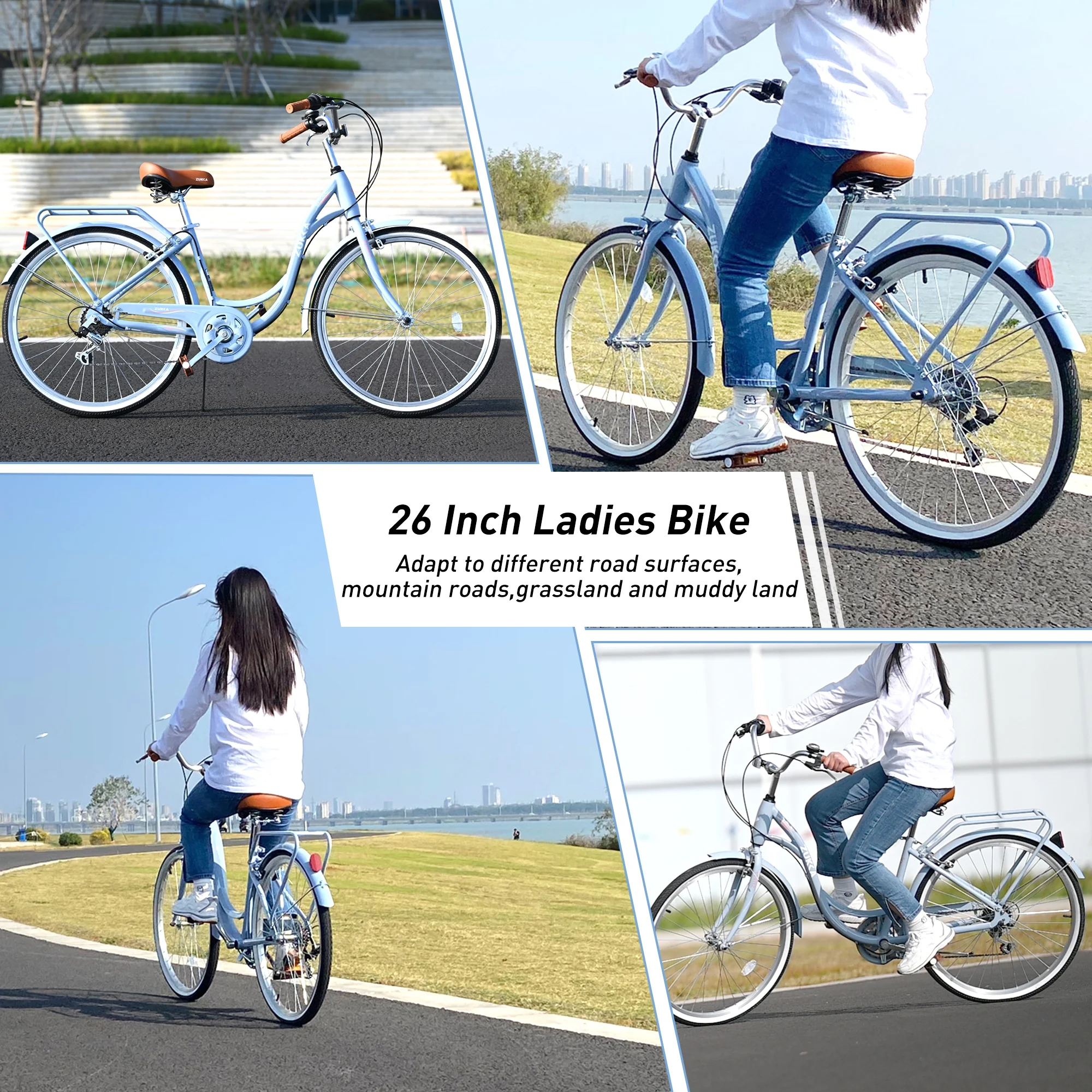 26 Inch Women's Bike, Adult Cruiser Bicycle 7 Speed Steel Frame City Commuter Bike for Ladies, Green - Image 6
