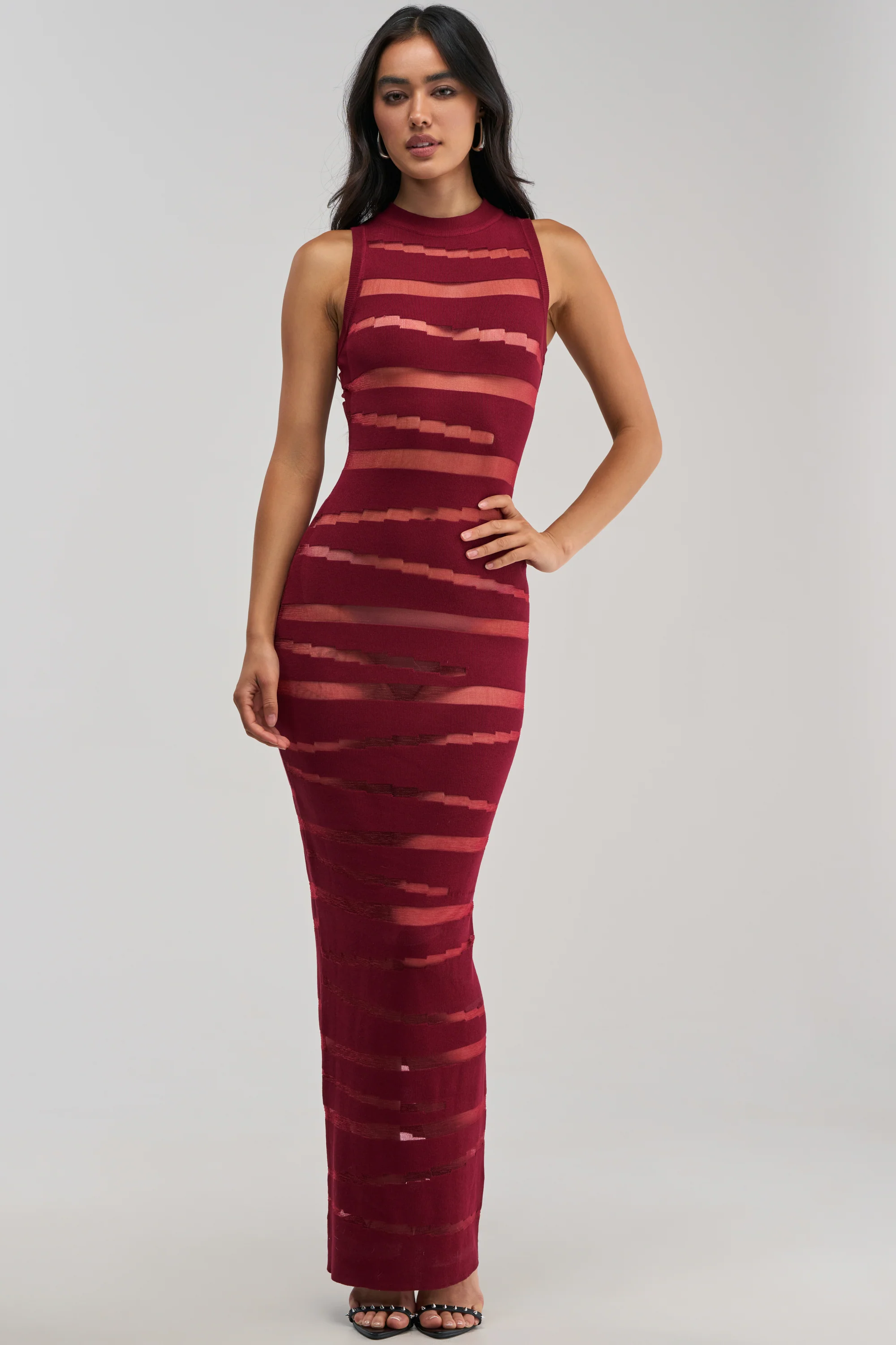 CUT IT OUT SLEEVELESS KNIT MAXI DRESS IN BURGUNDY - Akira Store