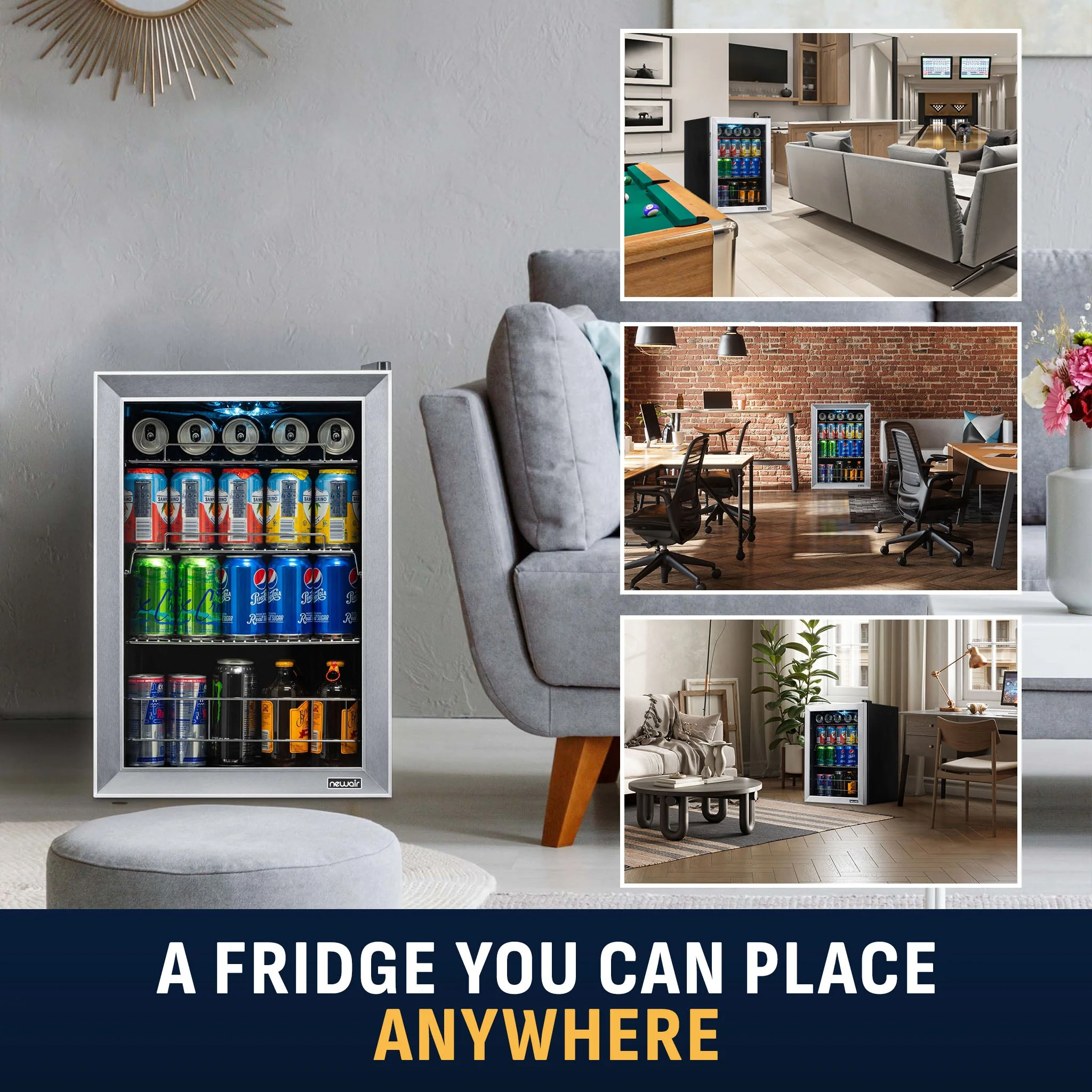 Newair 90-Can Freestanding Stainless Steel Beverage Fridge -17