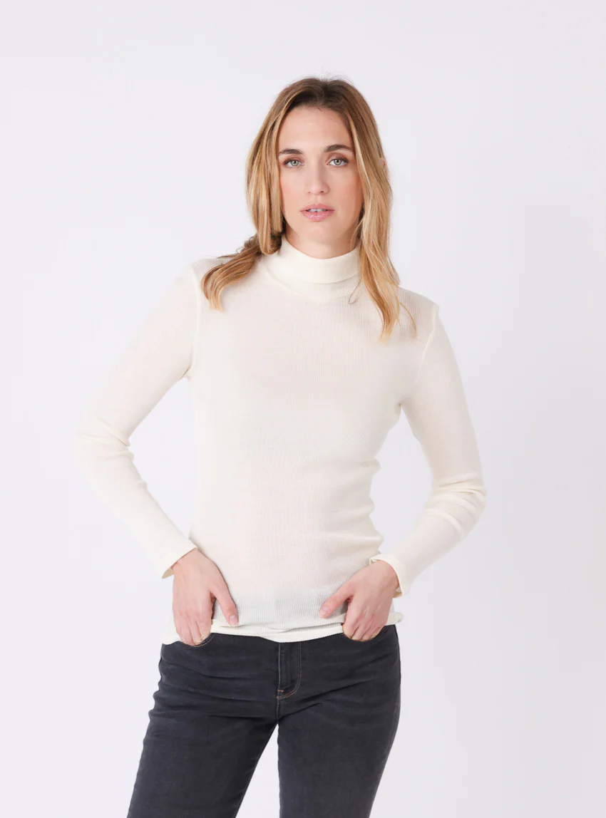 Pull chaussette col roulé laine et soie blanc