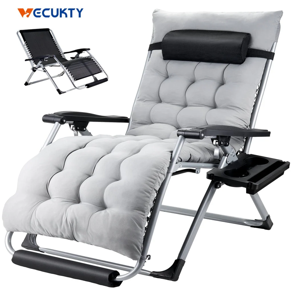 Oversized Zero Gravity Chair, VECUKTY Oversized XL Ergonomic Patio Recliner Folding Reclining Chair for Indoor and Outdoor, Gray