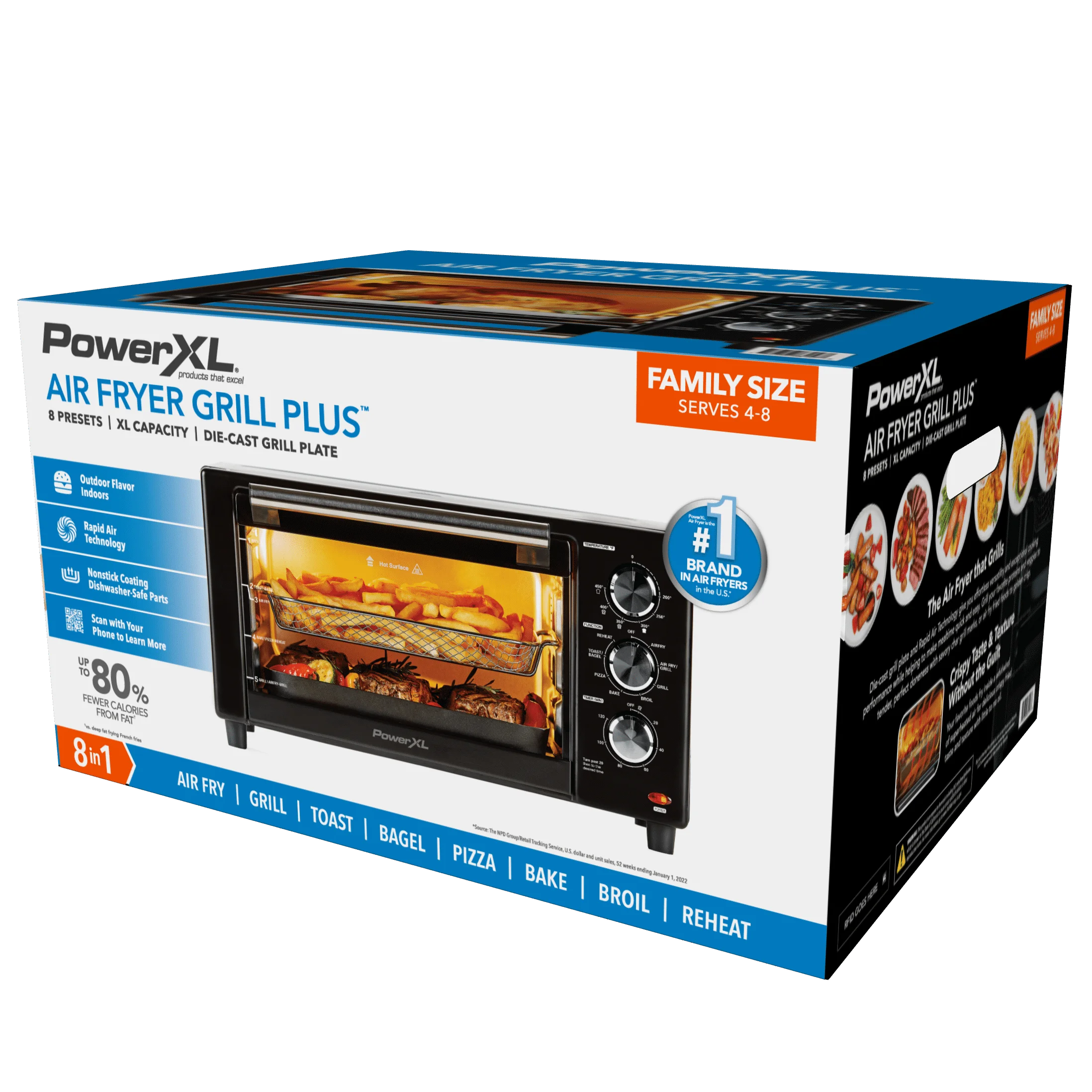 Powerxl Air Fryer Grill Plus Toaster Oven with Air Fry, 8 Functions, Black, 1500 W