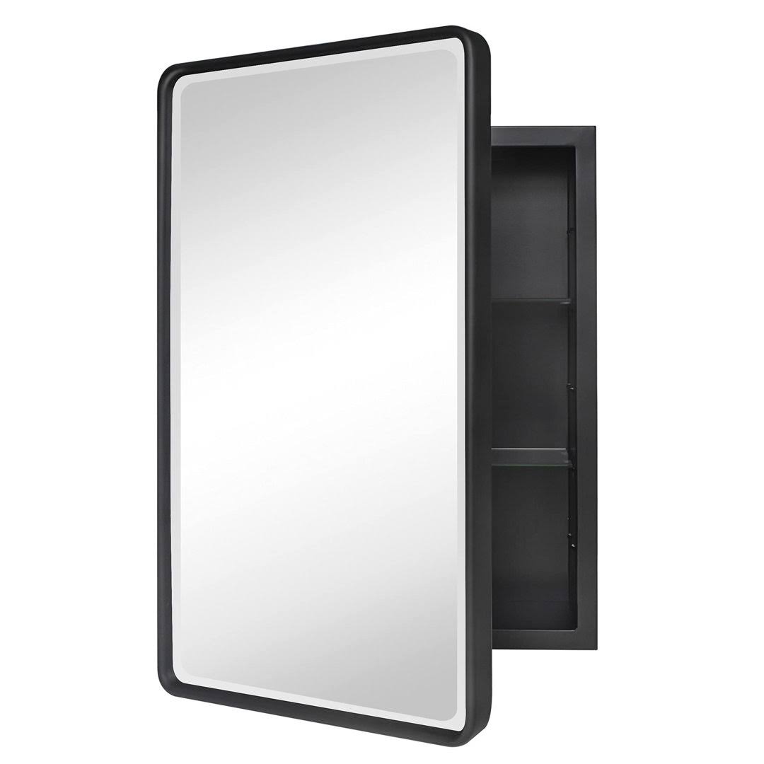 17 Stories A39BA38332624A249F6315583C1179BF Farmhouse Recessed Metal Bathroom Medicine Cabinets with Mirror with Adjustable Tempered Glass Shelves
