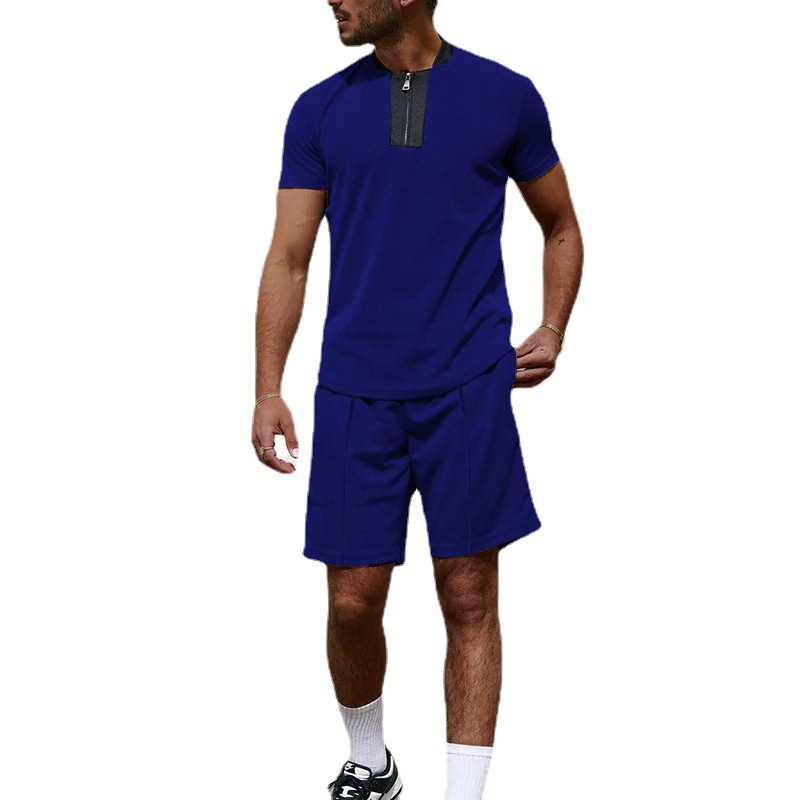 Costume à manches courtes en maille bleu marine pour homme Suitmens