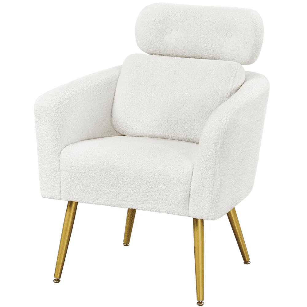 Yaheetech Upholstered Boucle Barrel Accent with Adjustable Headrest,White(Dark Gray)