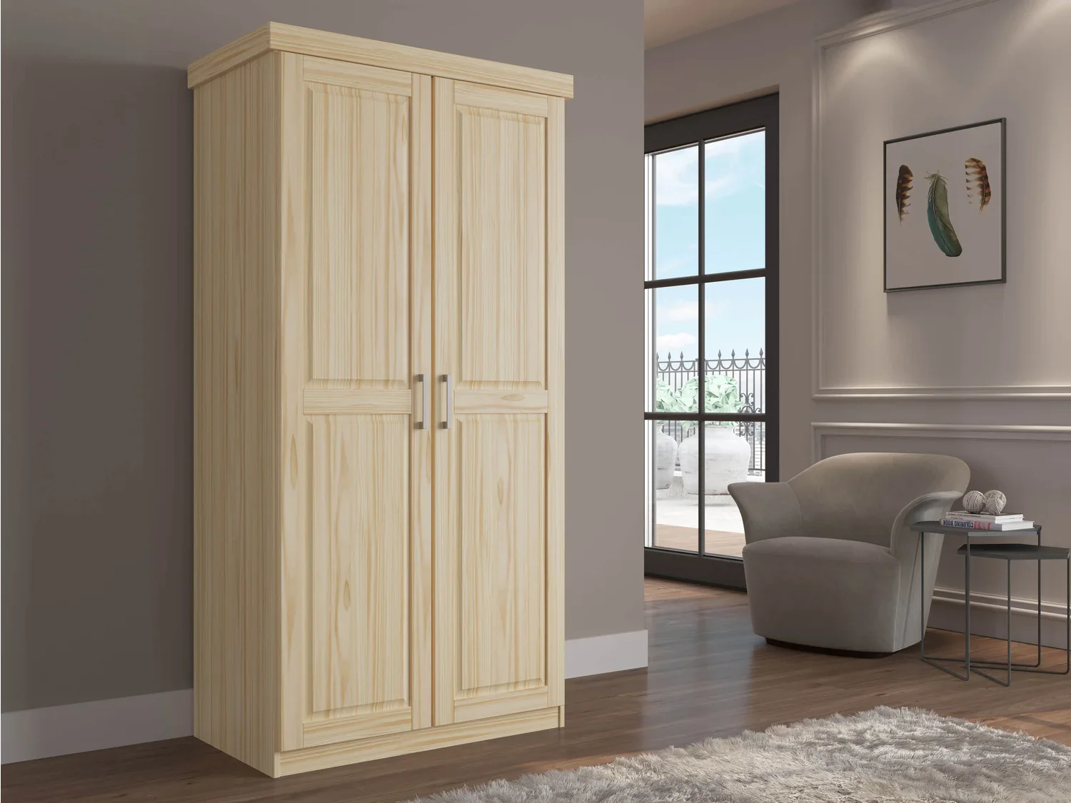 Inter Link Armoire  vtements en pin massif, veines naturelles
