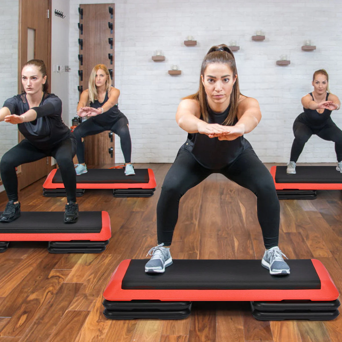 Costway Fitness Aerobic Step 43'' Cardio Adjust 4'' - 6'' - 8'' Exercise Stepper W/Risers Red