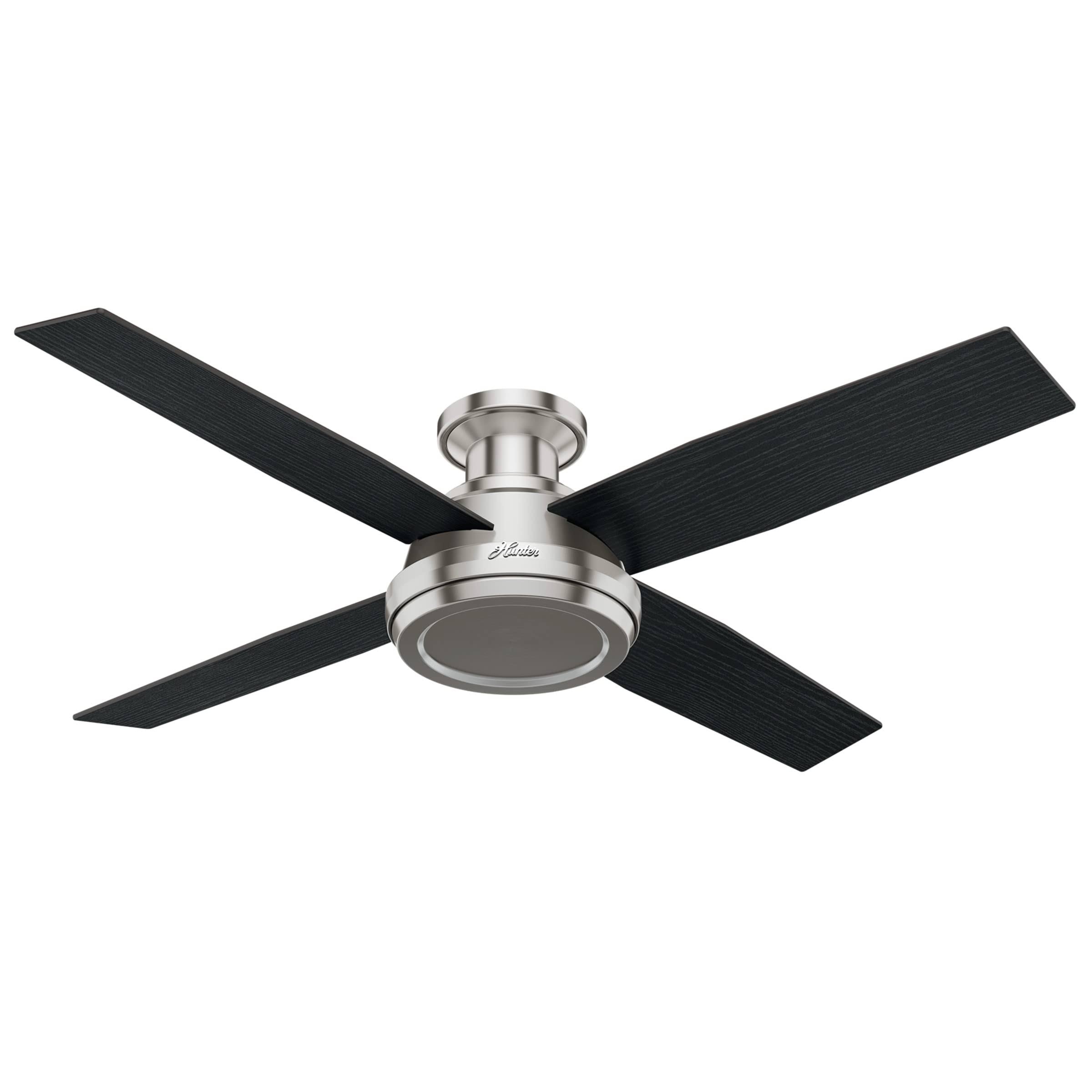 Hunter Dempsey Low Profile Brushed Nickel Ceiling Fan with Handheld Remote, Brushed Nickel