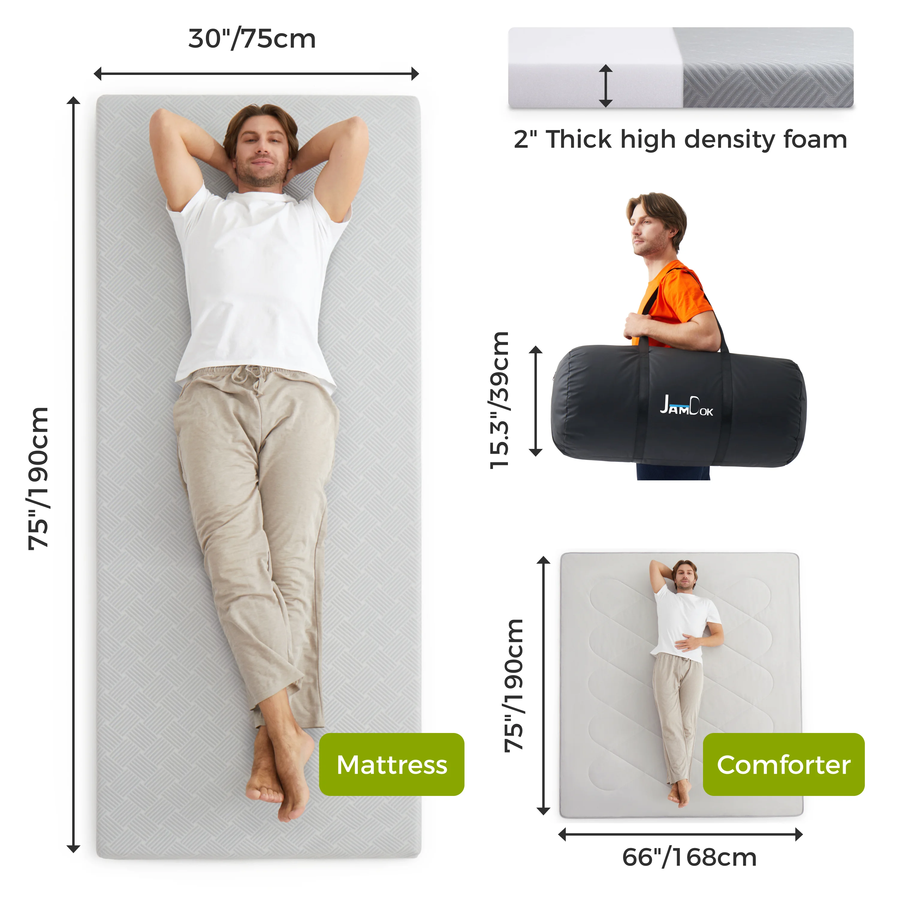 Camping Mattress for Hot Sleeper, Waterproof Cooling Cover, Roll Up Foam Sleeping Pad with Storage Bag,Cot Mattress Topper for Summer Camping, Hiking,Car,Tent,Travel(75 x 30 x 2 inches)(Mattress Only) - Image 10