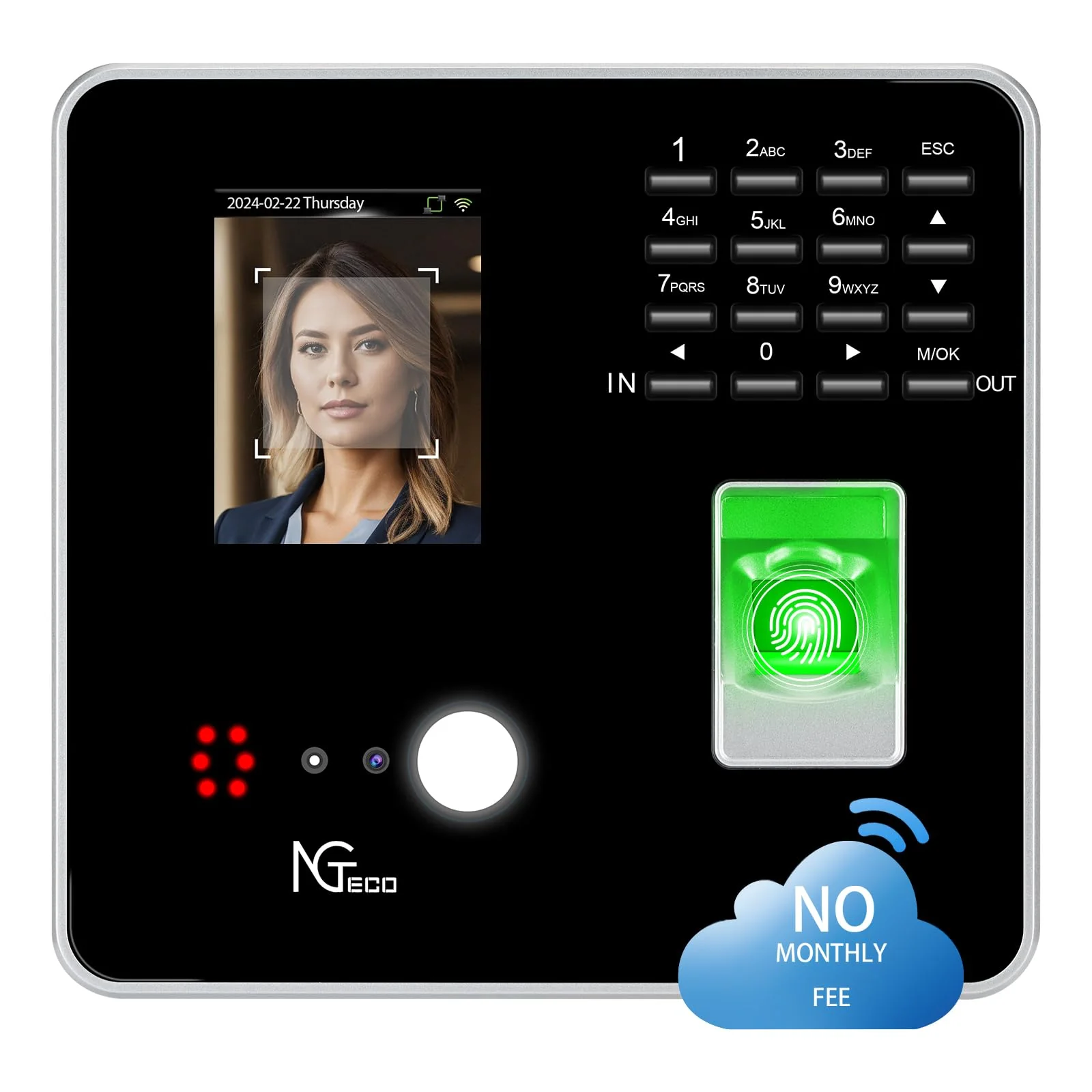 NGTeco Cloud Time Clock. WiFi Time Clocks with Face. Finger Scan