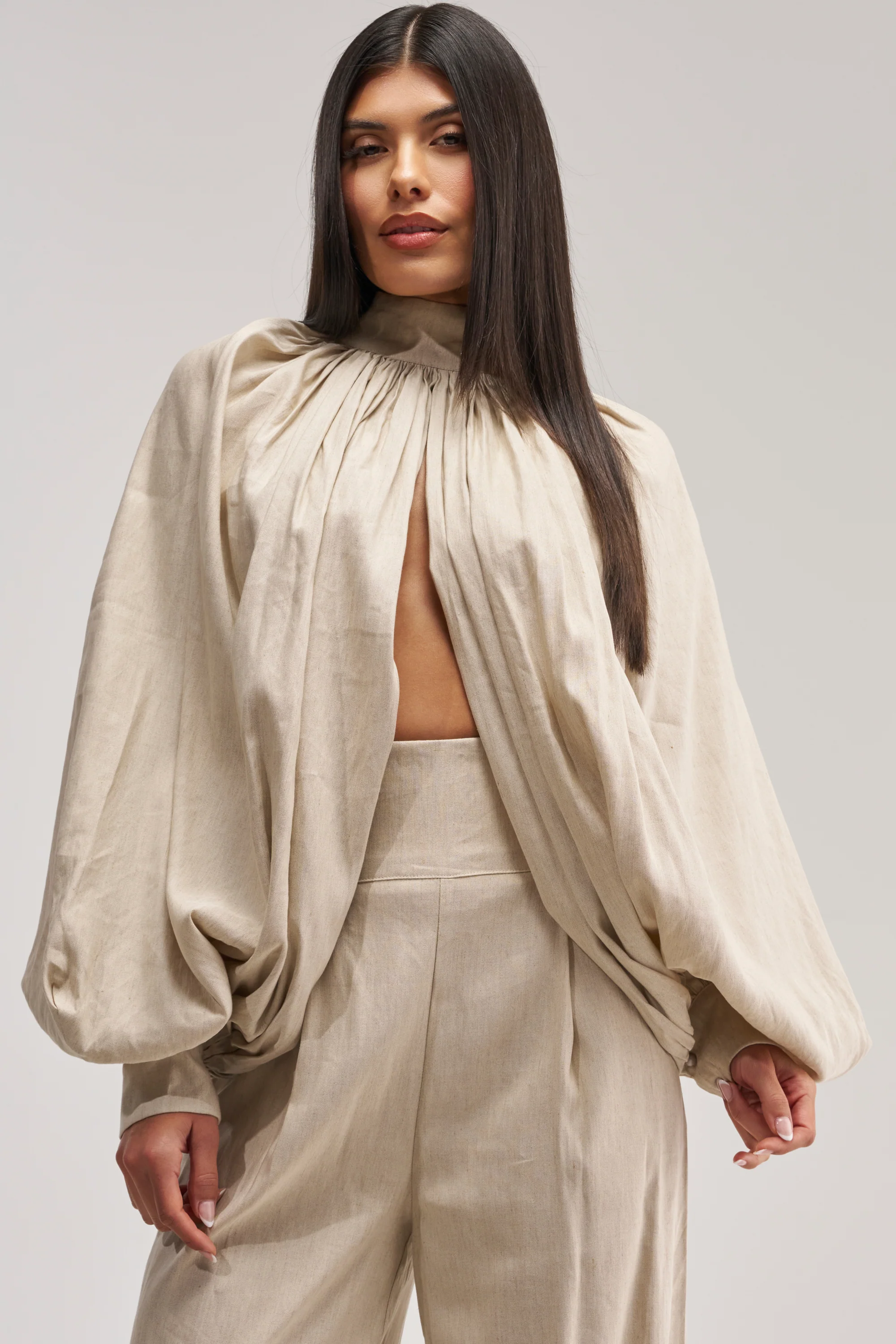 MASTERPIECE PUFF LONG SLEEVE TOP IN LINEN - Akira Store