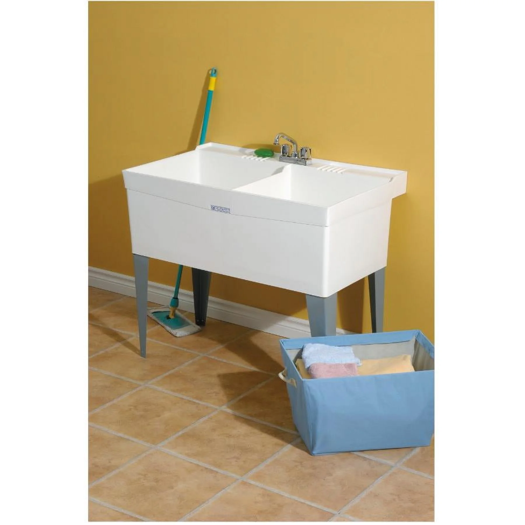 Utilatwin 19 - Gallon Floor - Mount Double Bowl Laundry/Utility Tub, 34 X 40 X 24 In., White