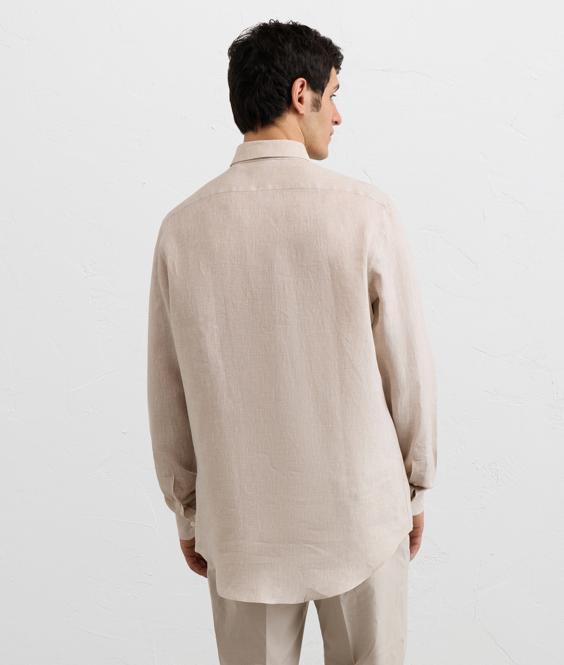NATURAL COLORED LINEN SHIRT WITH SMALL BOLOGNA COLLAR