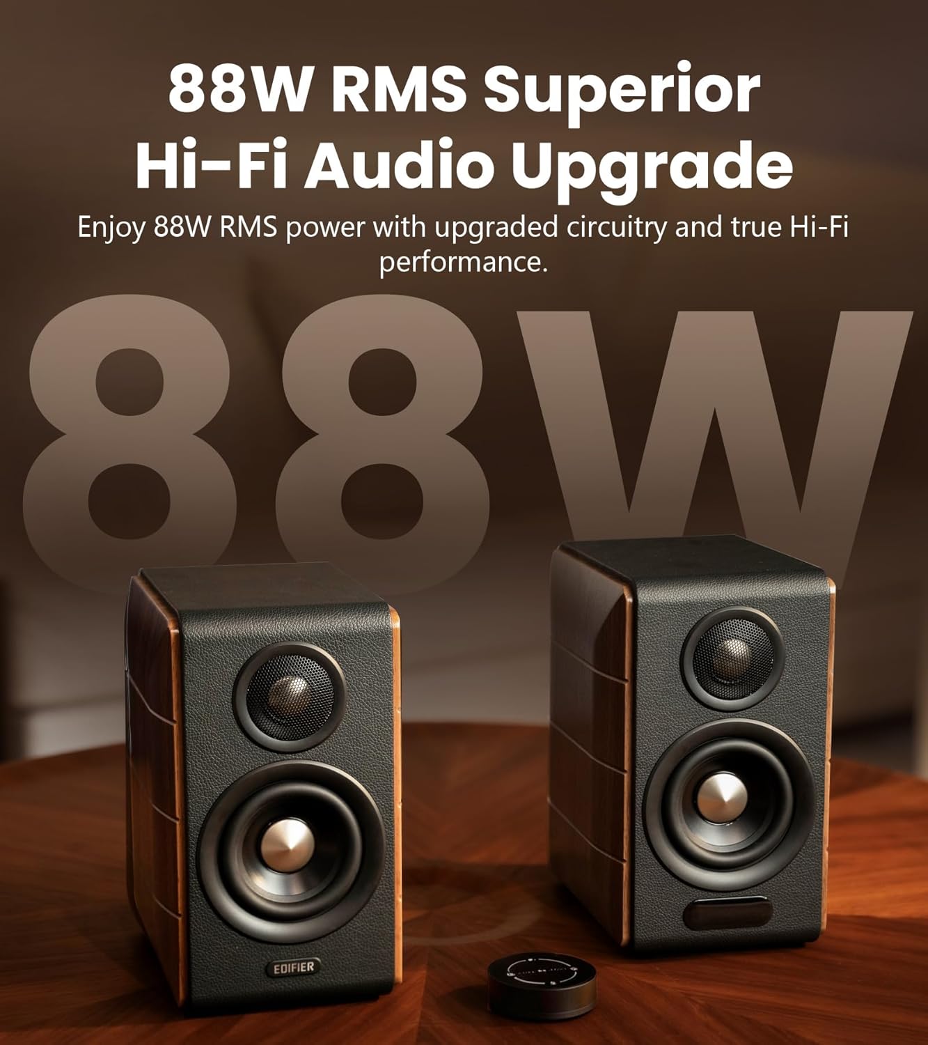 Edifier S880DB MKII Hi-Fi Bookshelf Speakers  Premium 2.0 Active Speaker System  88W RMS  Hi-Res Audio with LDAC  Bluetooth/USB-C/Optical/Coaxial/RCA Input  Subwoofer Output  Dark Wood