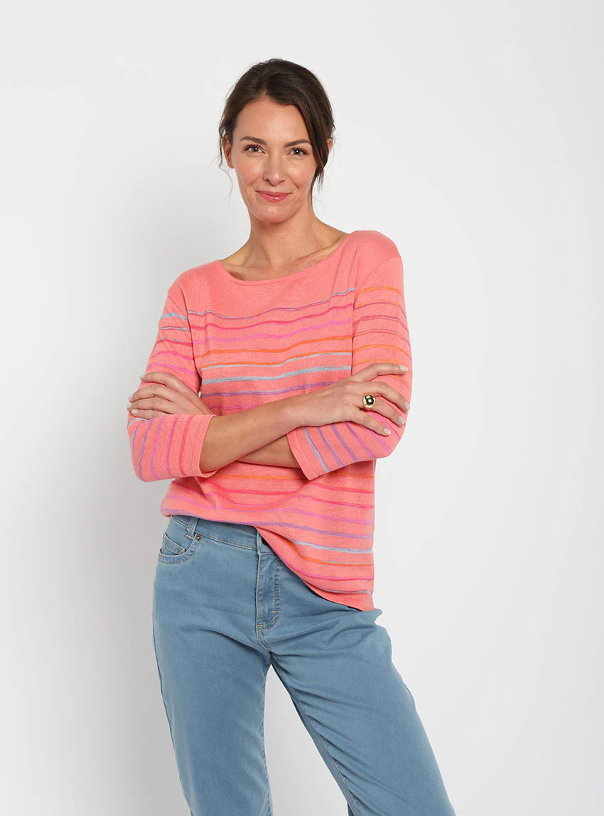 Pull marinière femme en coton rose