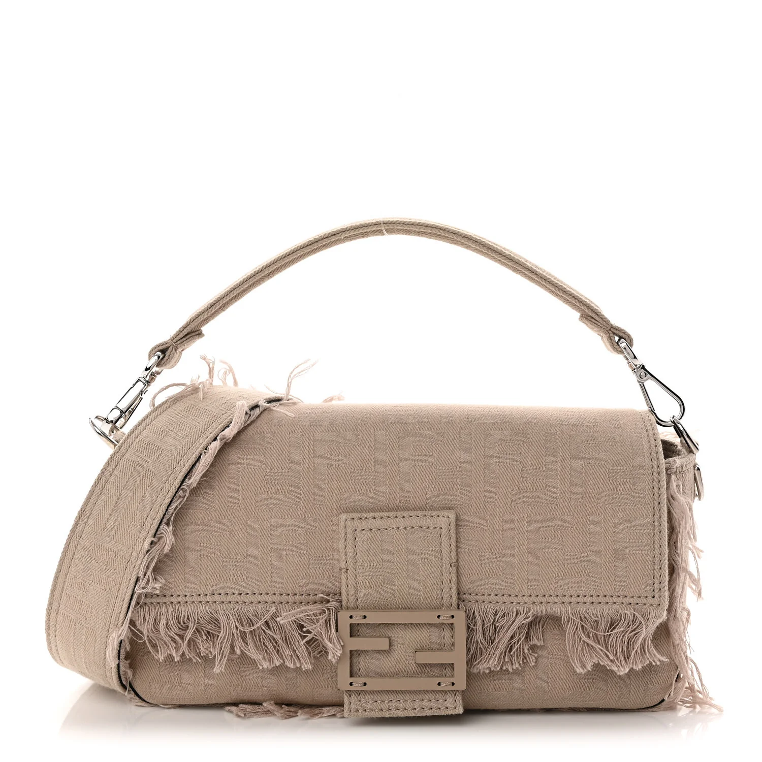 Nylon Fabric Jacquard FF Fringed Baguette Cuoio Pietra