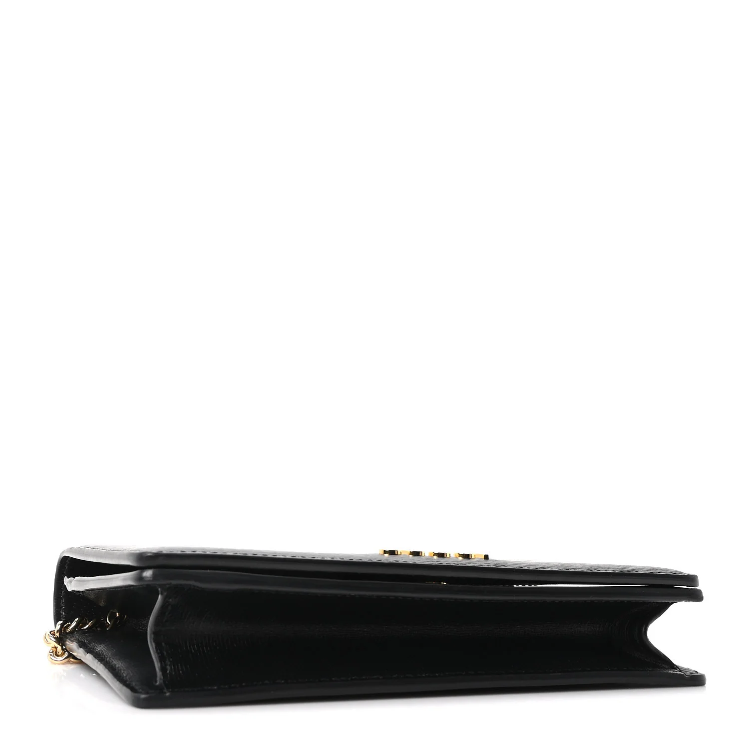 Textured Calfskin Script Logo Wallet On Chain Black