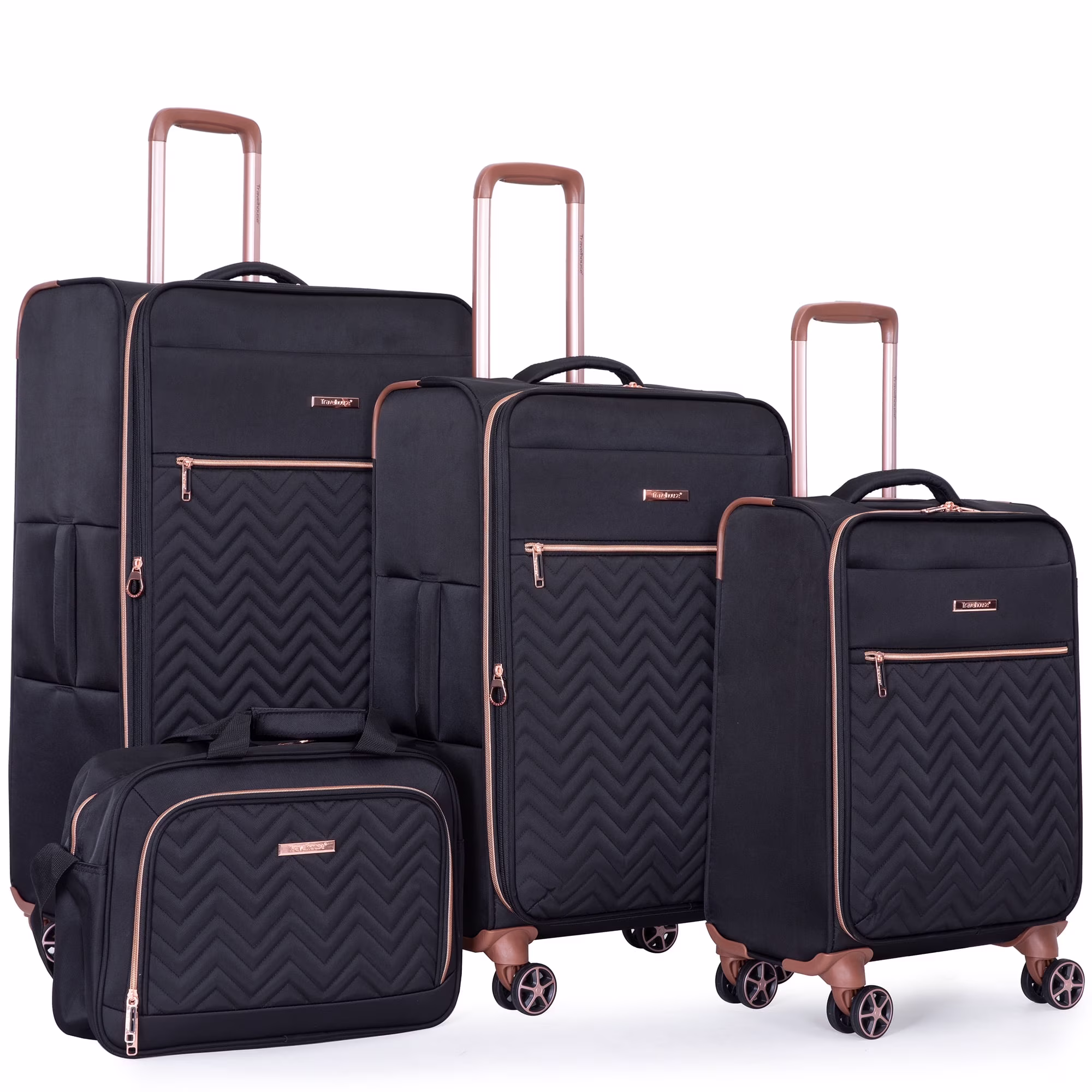 Travelhouse 4 Piece Luggage Set Softside Expandable Lightweight Suitcase with Double Spinner Wheels.(Black)