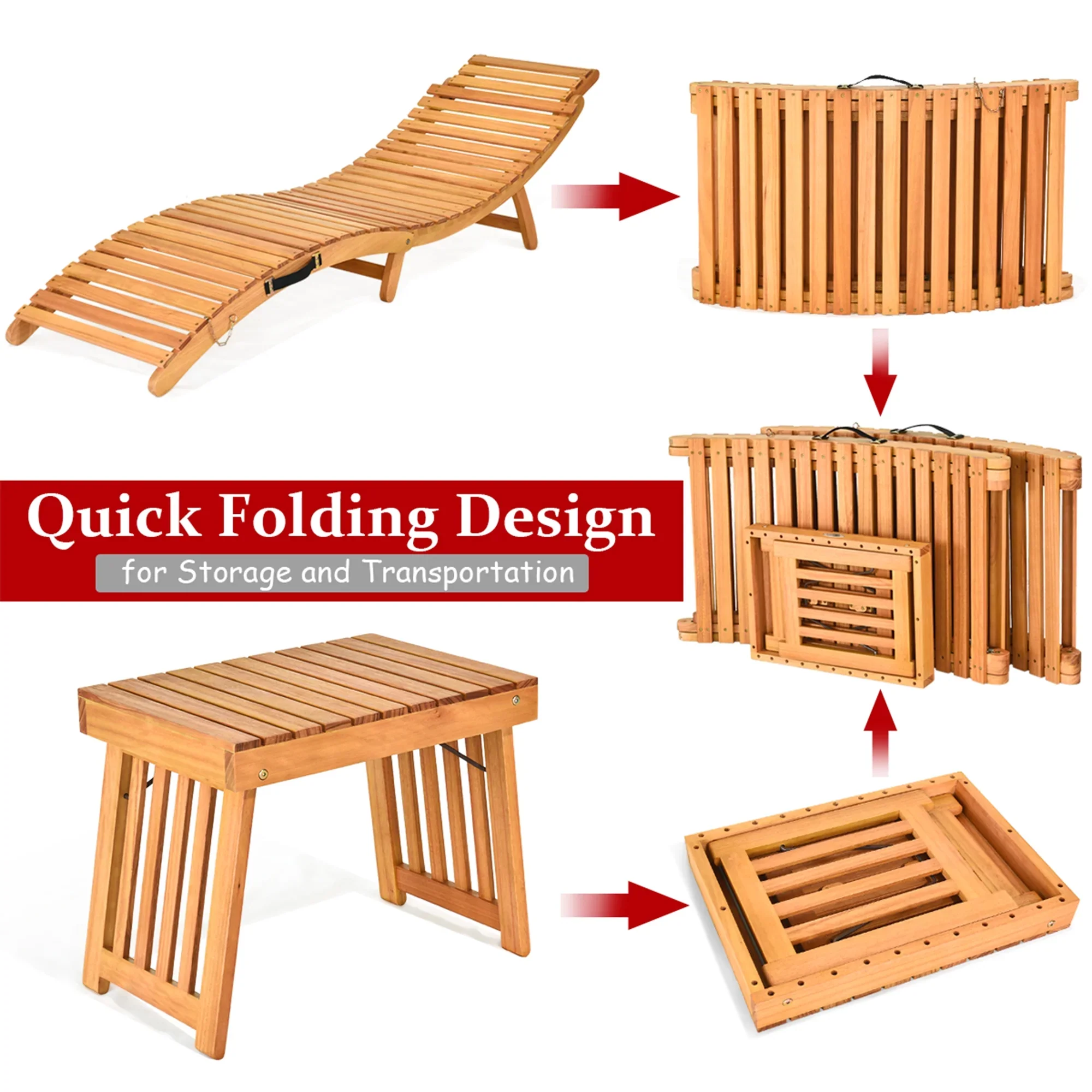 Costway Acacia Wood Rocking Chair Patio Garden Lawn W/ Cushion