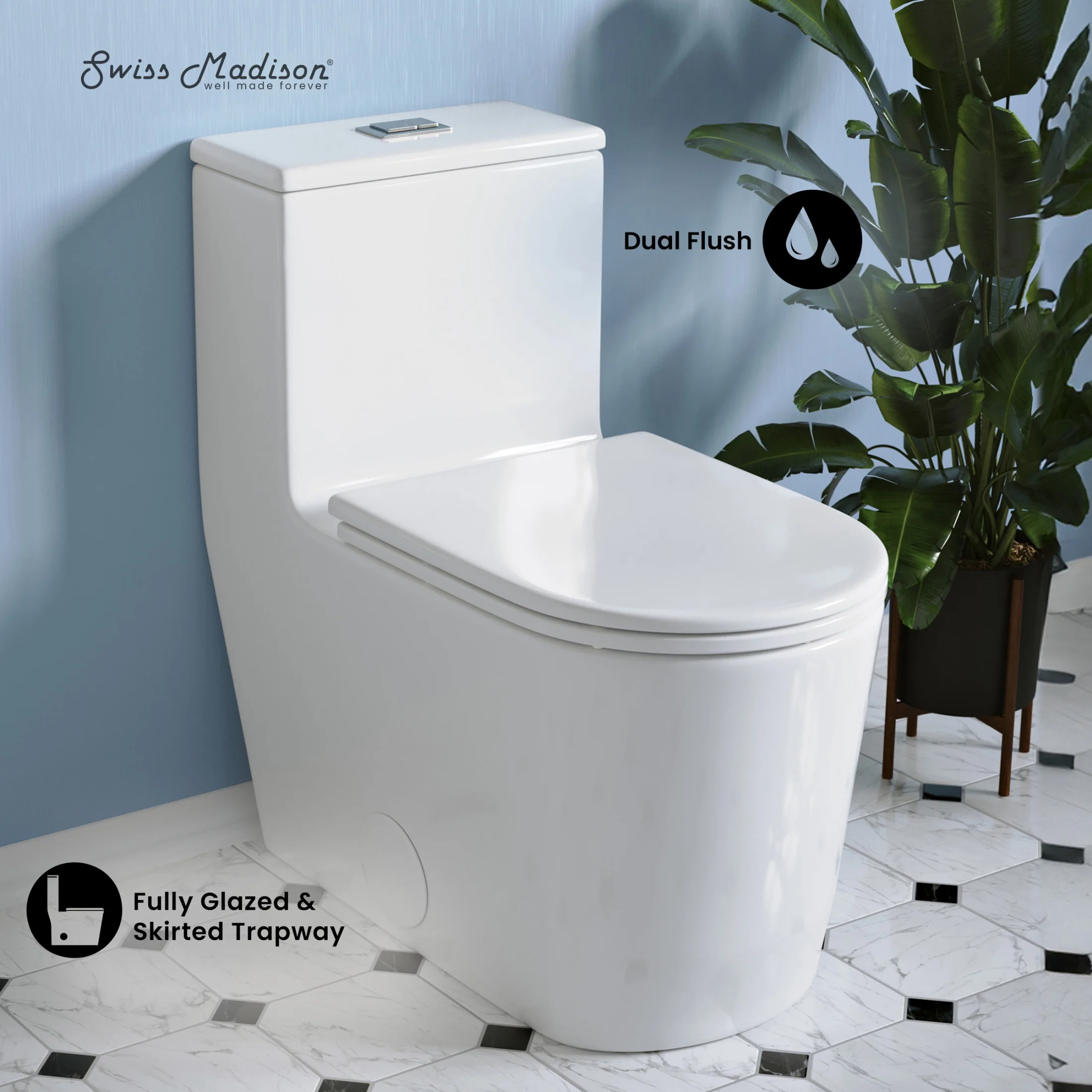 Liberte One-Piece Elongated Toilet Dual-Flush 1.1/1.6 gpf(White) - Image 2