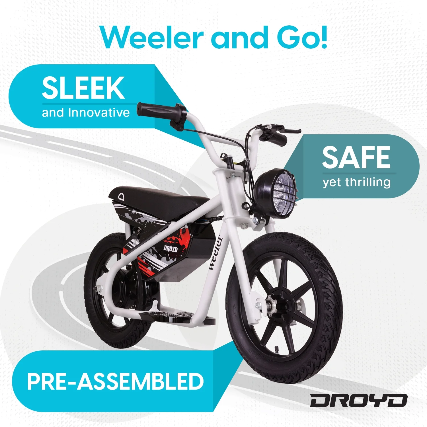 Weeler Electric Mini Bike 24V 8Ah Battery, 6-10 MPH, Up to 8 Miles, LED Lights, Kids Ages 6+(White) - Image 2