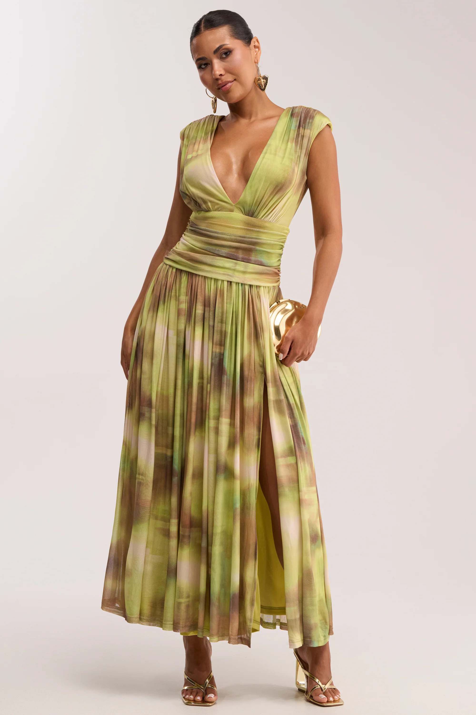 TEA TIME ABSTRACT MAXI DRESS IN GREEN - Akira Store