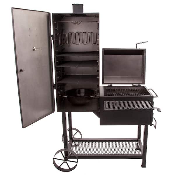 Bandera Vertical Offset Smoker and Charcoal Grill Combo in Black with 992 Sq. In. Cooking Space