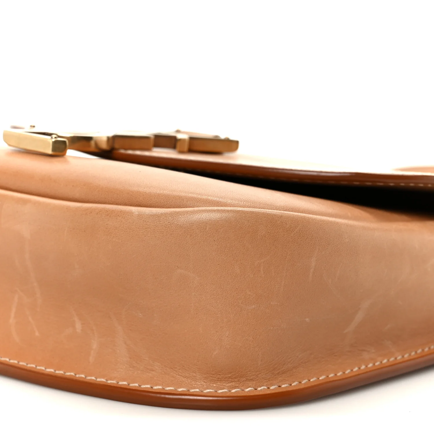 Smooth Vintage Calfskin Small Kaia Satchel Brown Gold