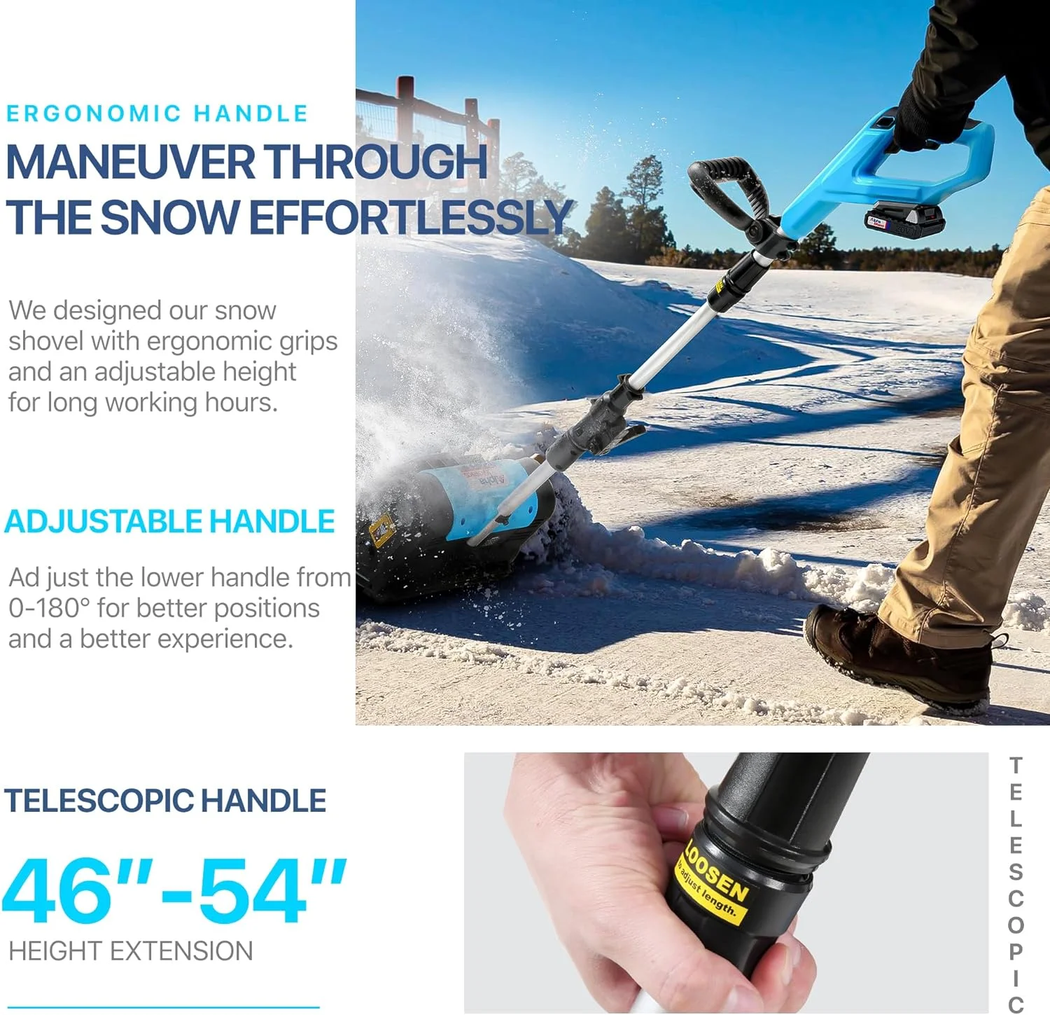 Portable Electric Snow Thrower Shovel 20V 2Ah Cordless Battery System - Image 7