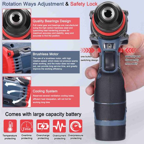 Perceuse-visseuse sans fil 16,8V 2-en-1, moteur sans balais, couple 21Nm, pour installation d’appareils électroménagers, de meubles et réparation automobile et électronique — vue 4