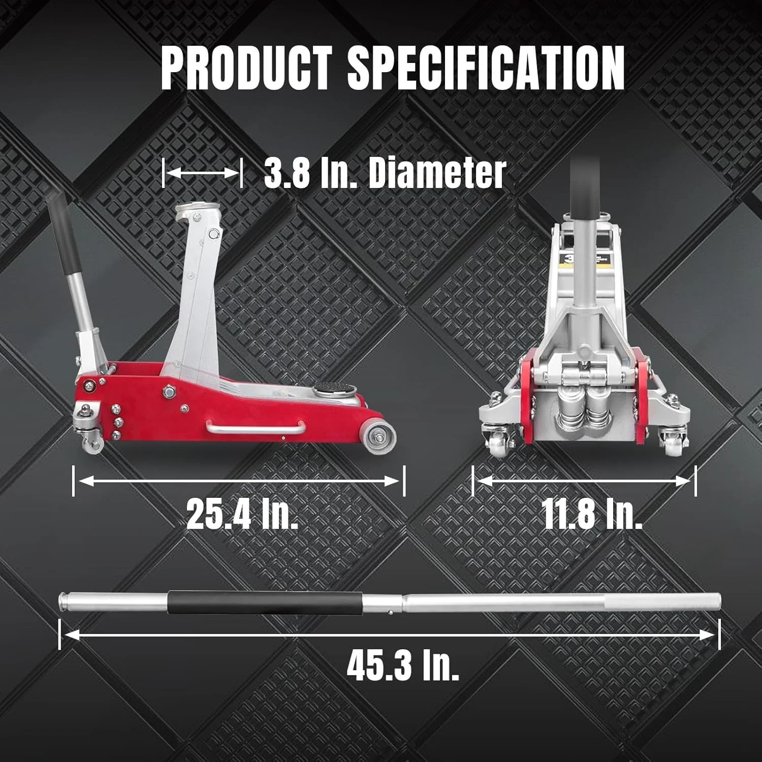 3 Ton (6,600 lb) Low Profile Aluminum Floor Jack Quick Lift Pump Hydraulic Service Jack Lightweight Durable Garage Jack for Cars SUVs Red - Image 2