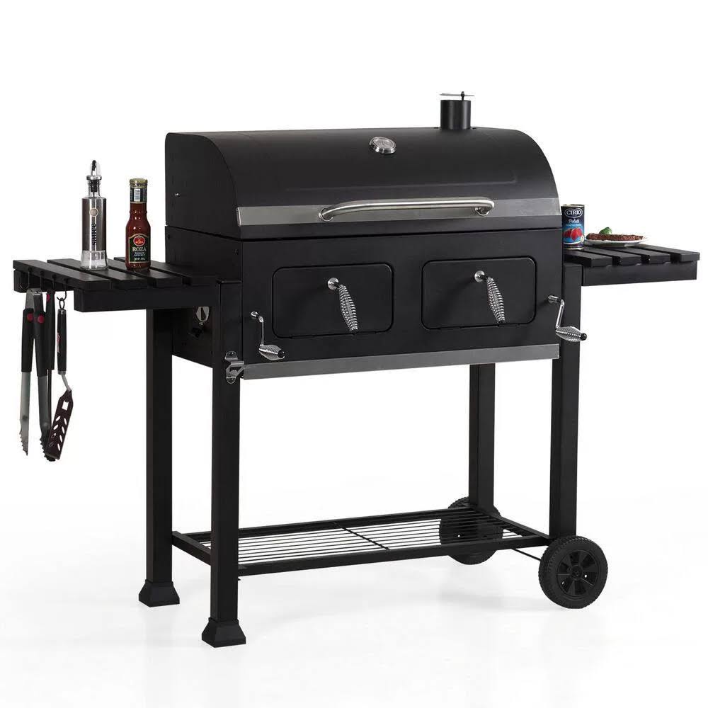 Phi Villa Heavy-Duty Outdoor Barrel Charcoal Grill in Black