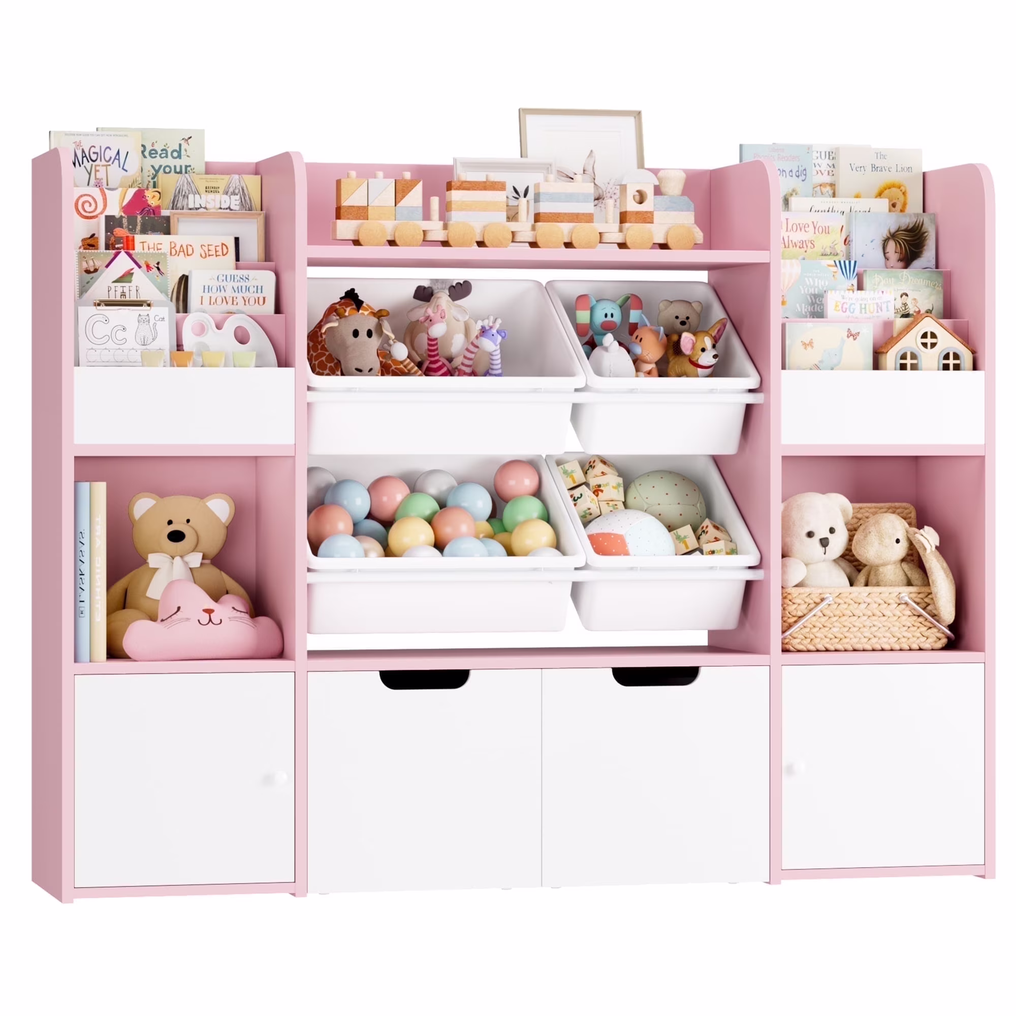 Kids Bookcase Toy Storage Organizer, Wooden Toy Organizer of 4 Bins 2 Removable Drawers for Home Bedroom, Kids Bookshelf Toy Box with Book Rack, White(White) - Image 5