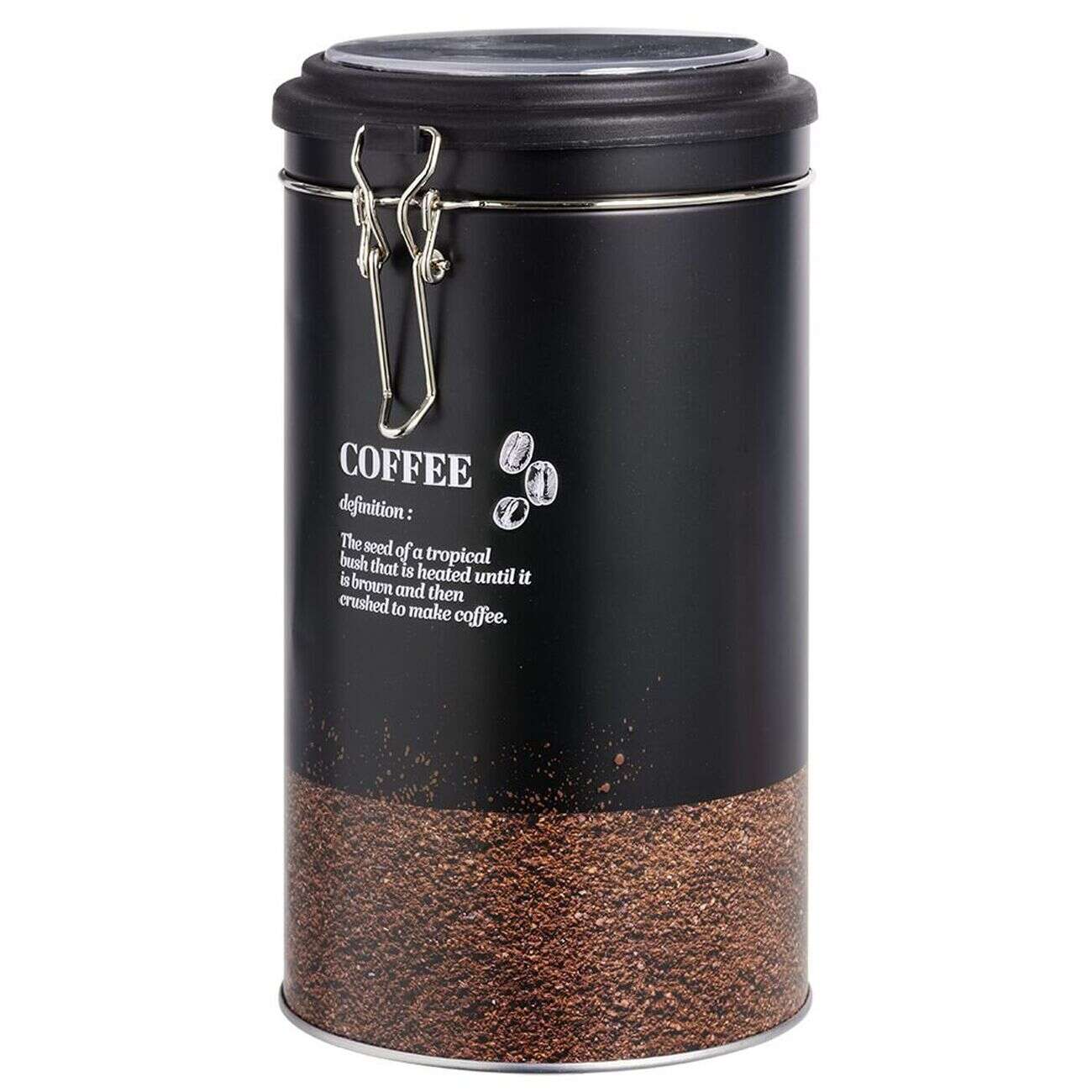 Boîte à café ronde en étain avec couvercle plastique - Ø11xH.20cm