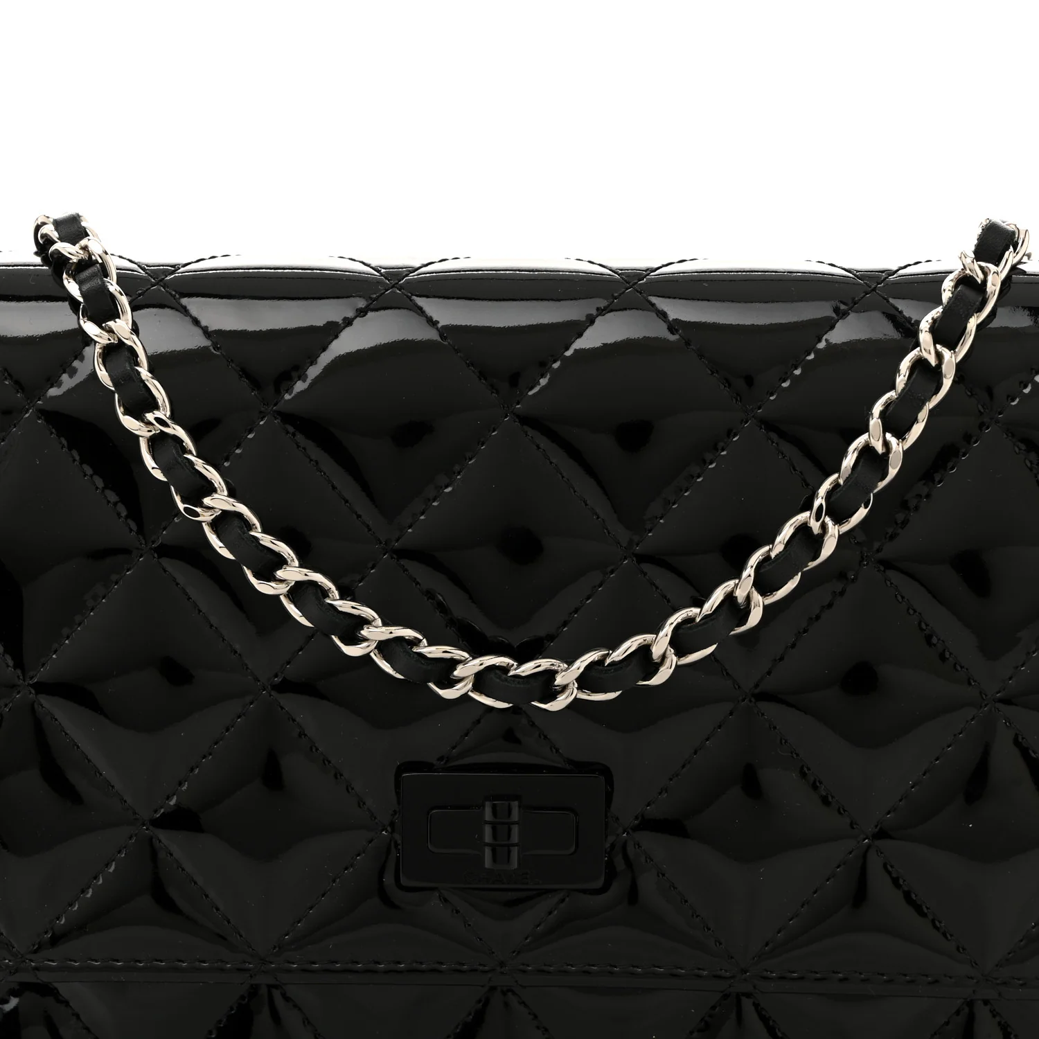 Patent Calfskin Quilted Reissue Wallet On Chain WOC So Black