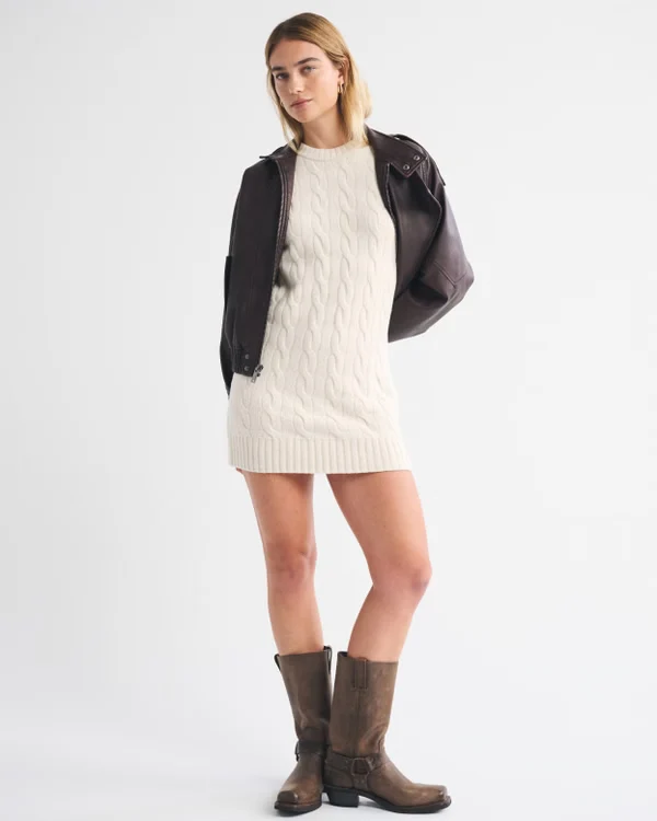A&F Madeline Cable Mini Sweater Dress - Cream