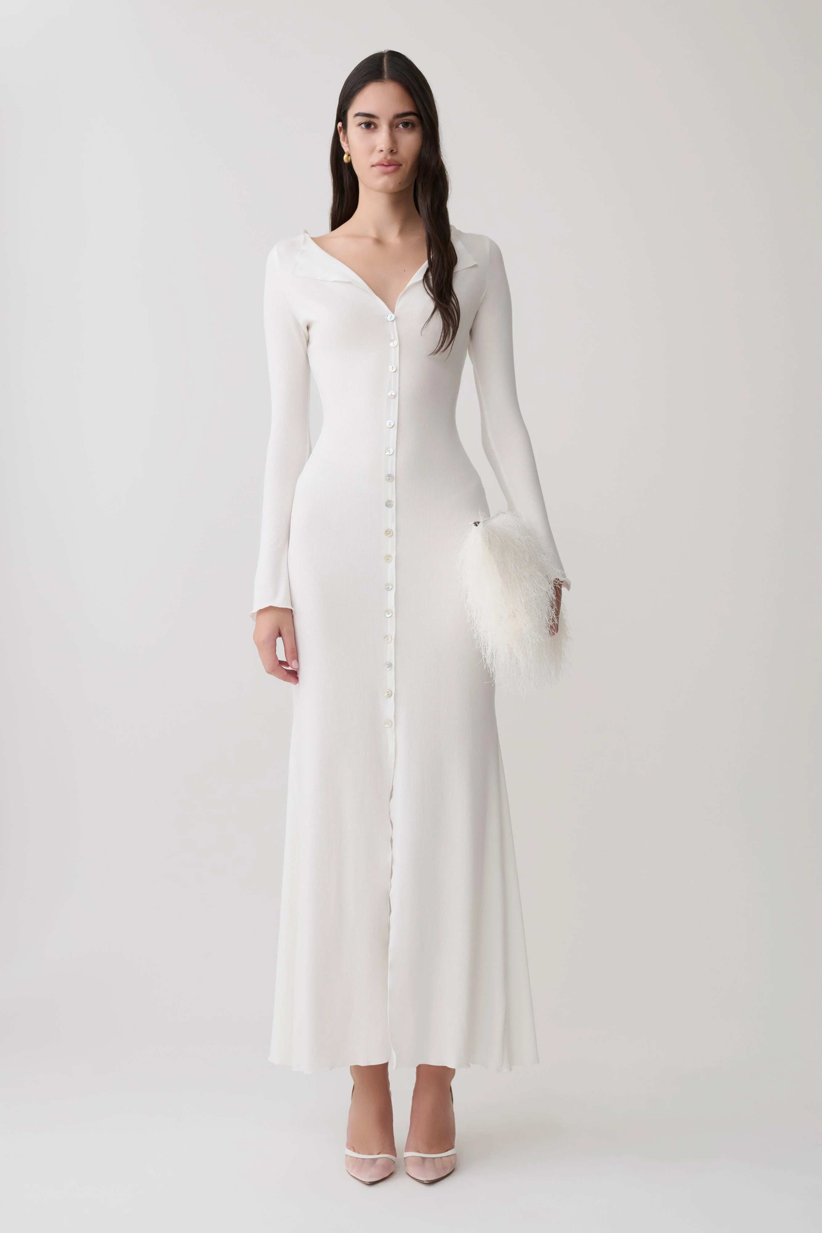 Tanya Buttoned Long Sleeve Maxi Dress - White