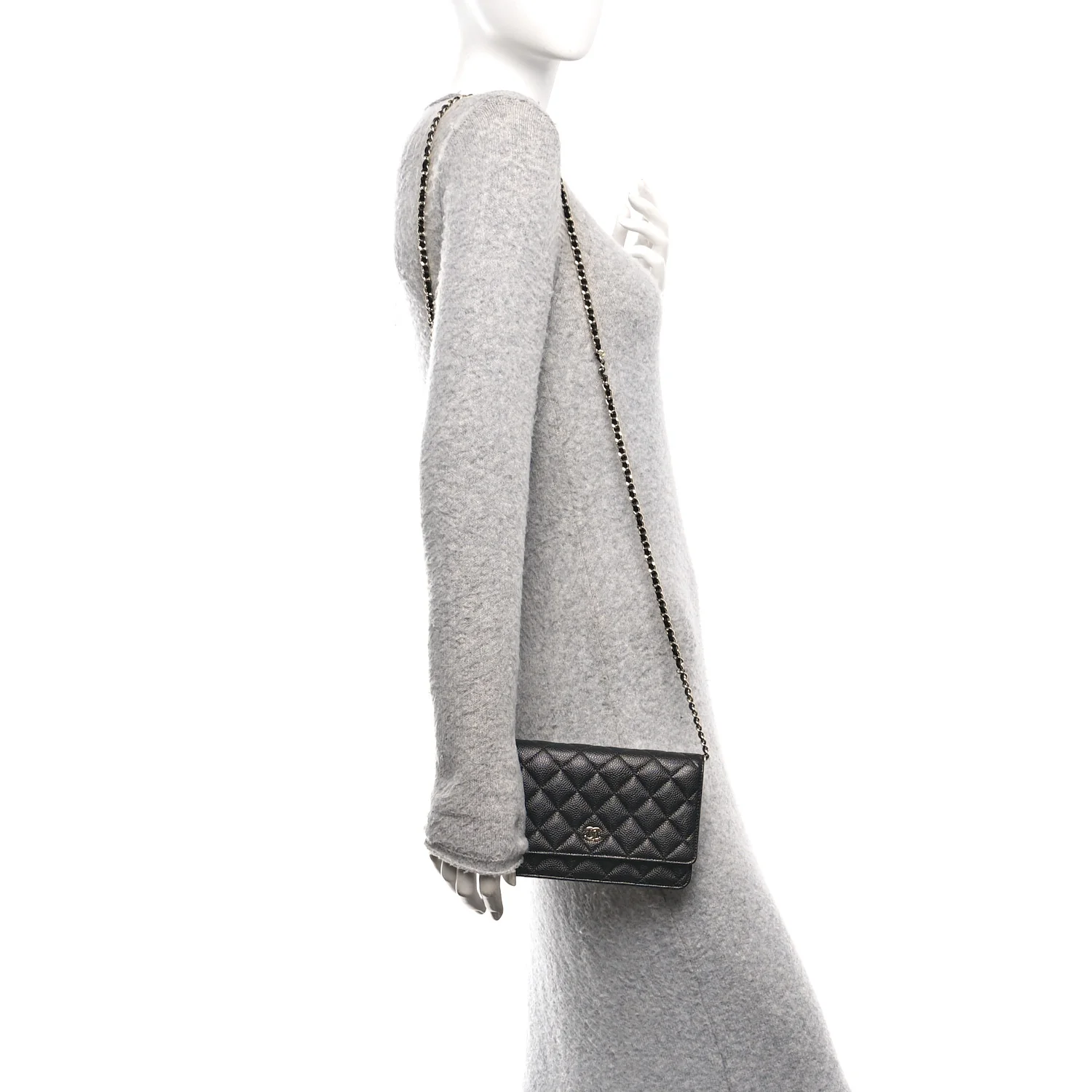 Caviar Quilted Wallet on Chain WOC Black