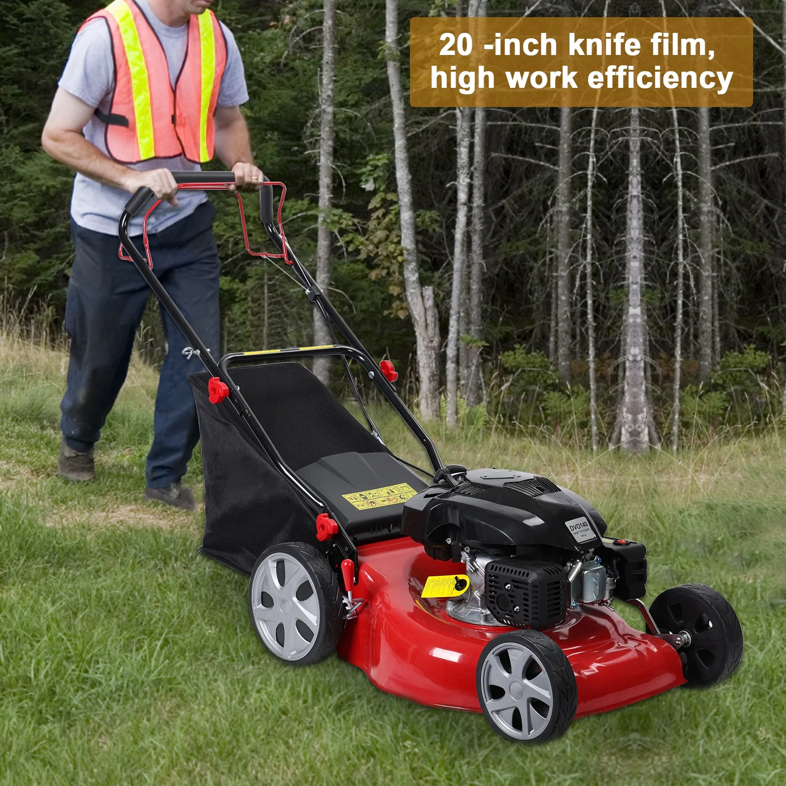 Lawn Mower, Self Propelled Lawn Mower, 141cc Gas Engine Lawn Mower, Push Lawn Mower with 50 L Grass Tank, Big Wheels