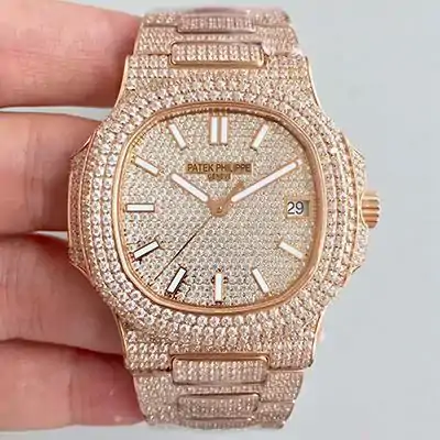 Patek Philippe Nautilus Jumbo 5719 / 10G-010 Rose Gold Full Diamond Dial
