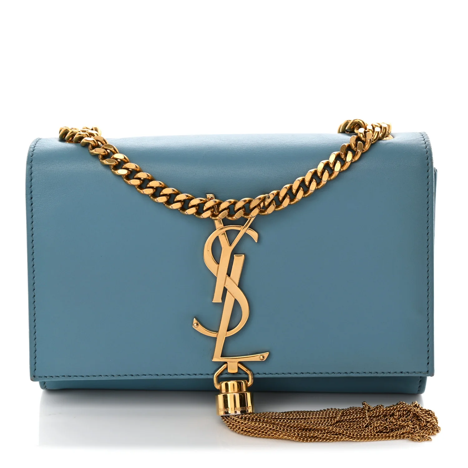 Smooth Calfskin Small Classic Monogram Kate Tassel Satchel Turquoise