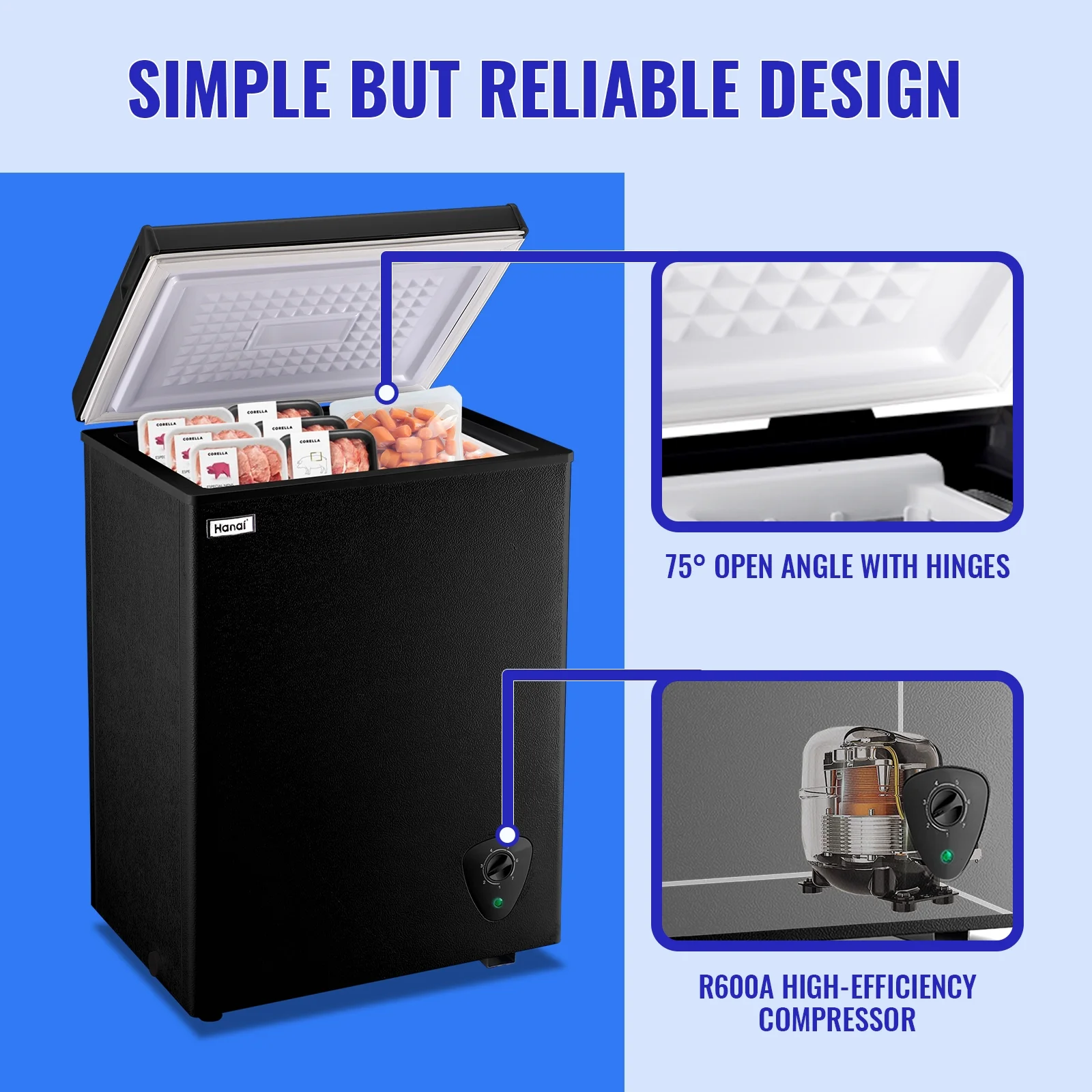 3.5 Cubic Feet Chest Freezer Black deep Freezer with Adjustable Temp Knob Ideal for Any Room(Black/3.5 Cu.ft) - Image 6