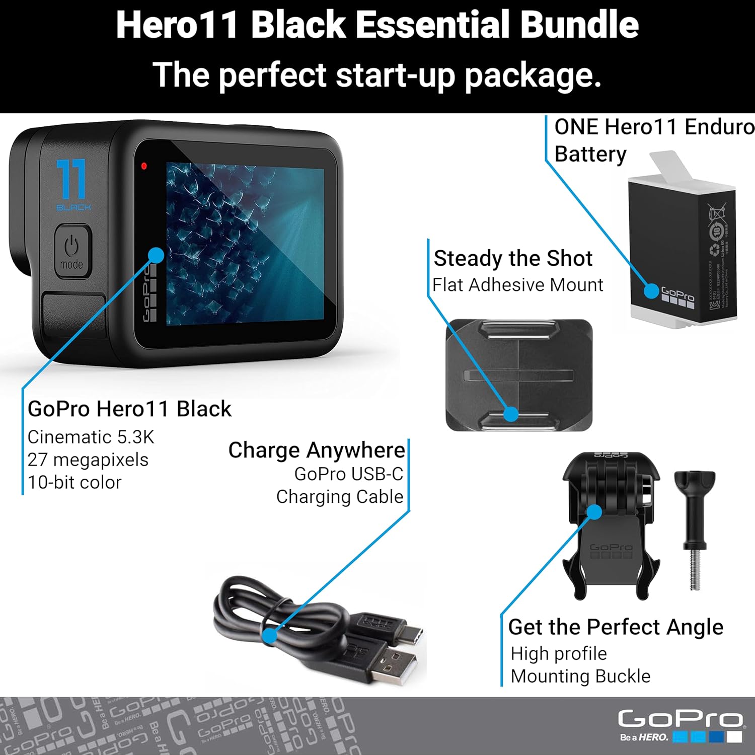 GoPro HERO11 Black – E-Commerce Packaging - Waterproof Action Camera with 5.3K60 Ultra HD Video  27MP Photos  1/1.9