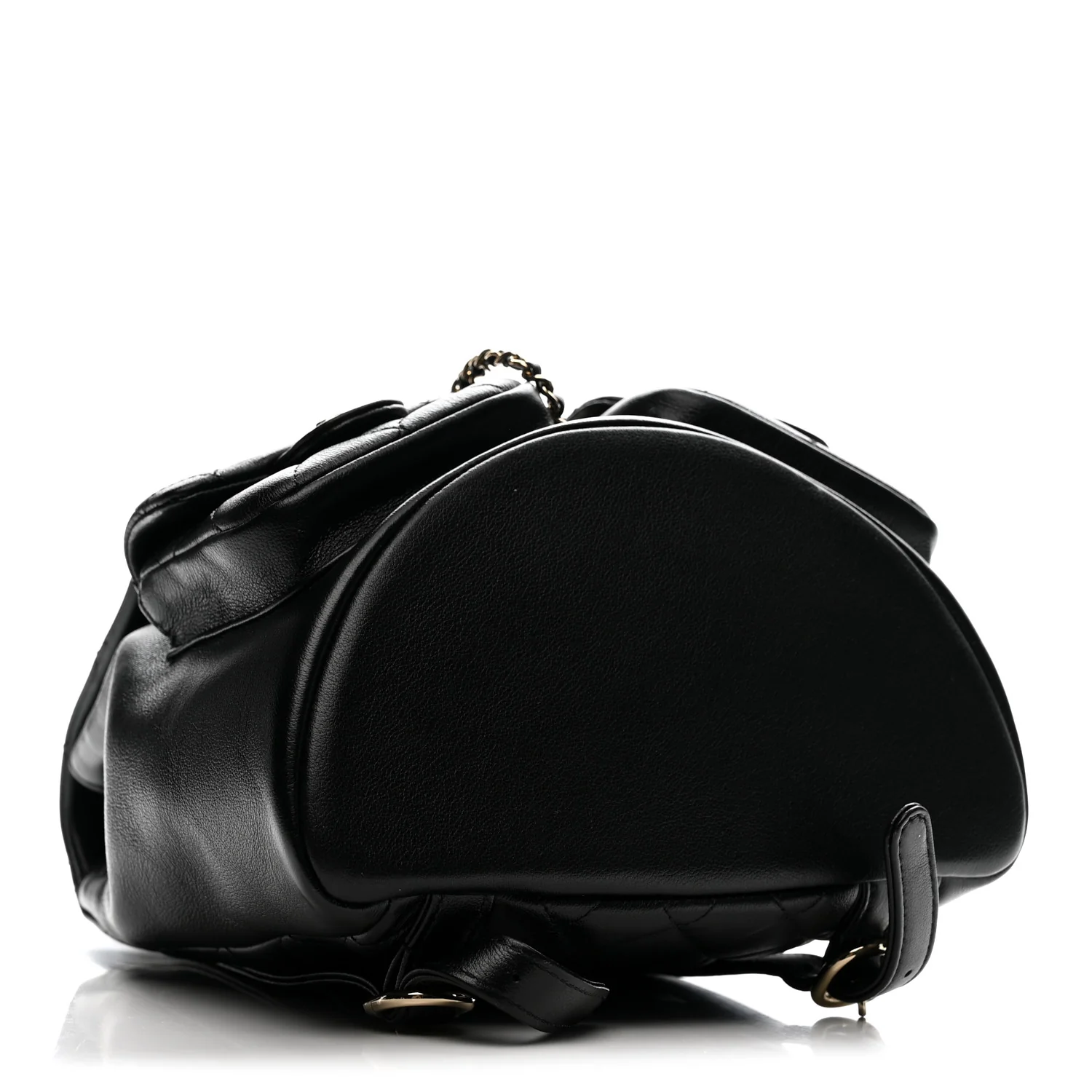 Shiny Caviar Quilted Medium Duma Pockets Drawstring Backpack Black