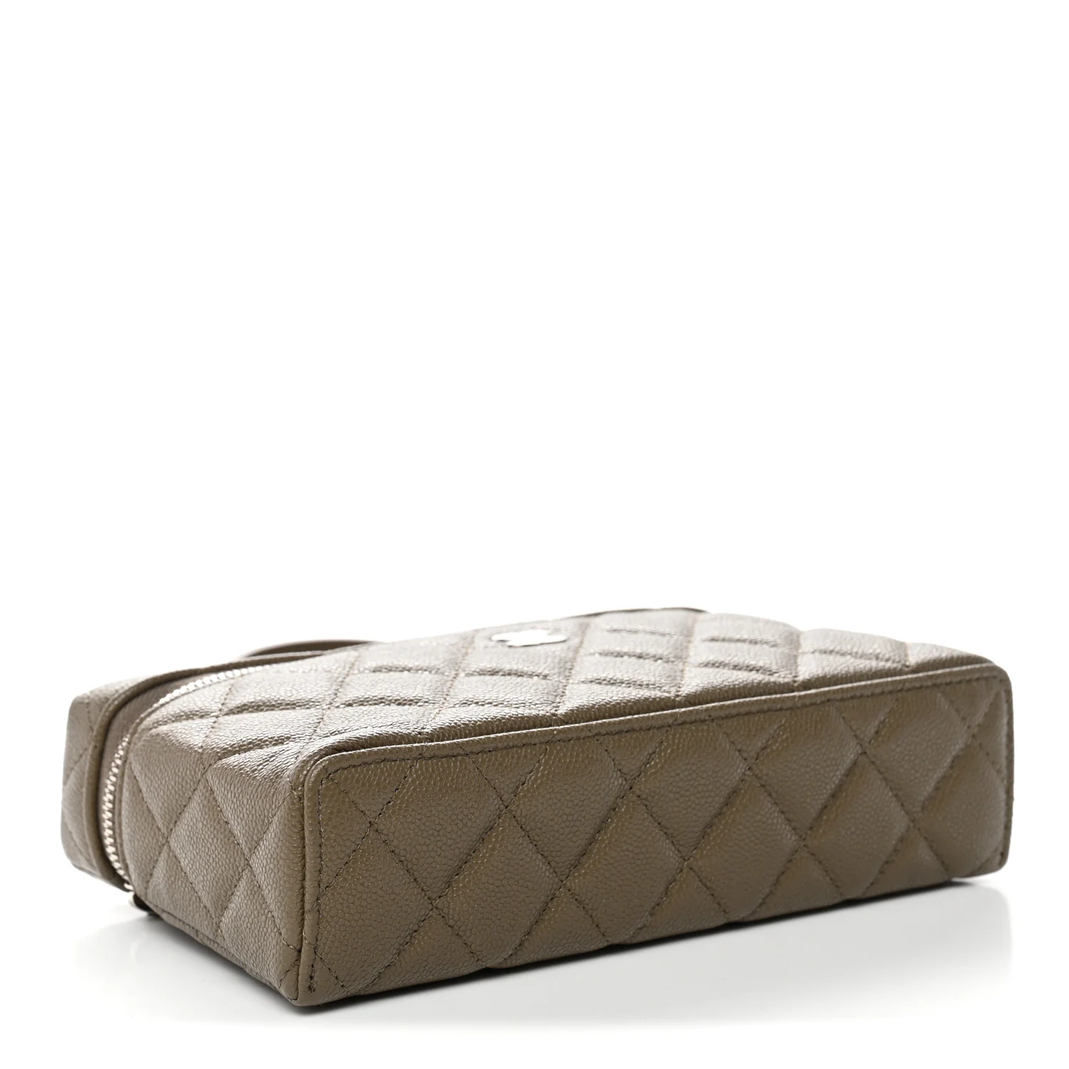 Caviar Quilted Top Handle Slim Vanity With Chain Dark Khaki