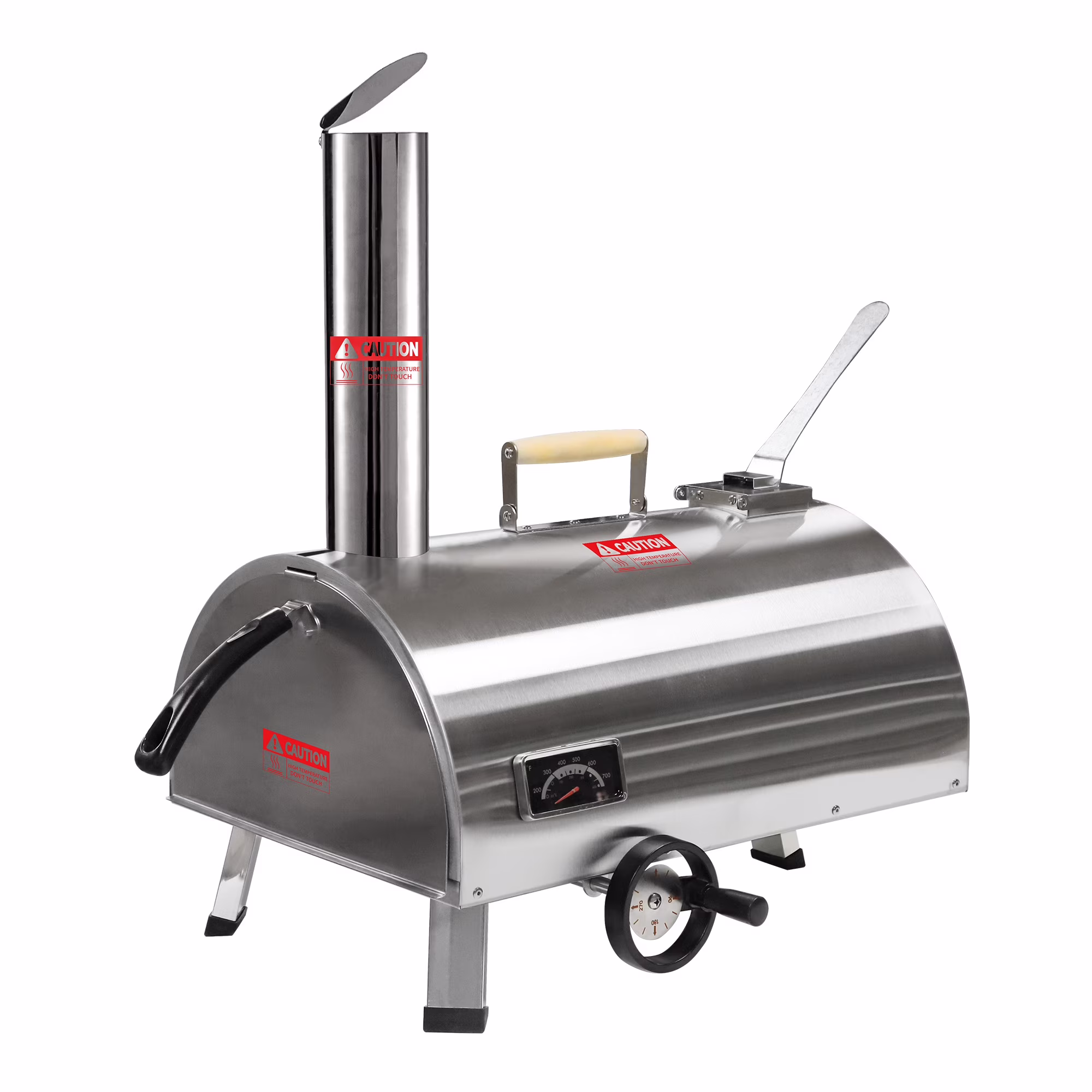 12 Wood Pellet Outdoor Pizza Oven, Portable Stainless Steel Rotatable Pizza Maker with Built-in Thermometer, Carry Bag, Pizza Cutter, Semi-Automatic Pellet & Wood Pizza Oven for Garden BBQ, Patio