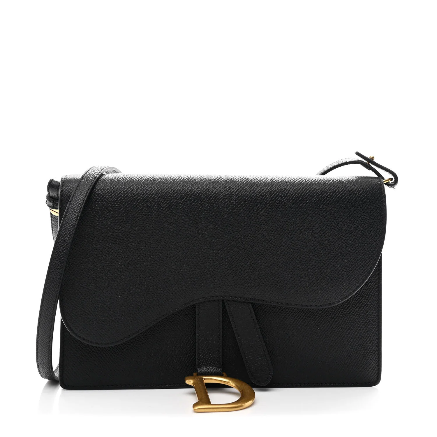 Grained Calfskin Saddle Pouch Bag Black