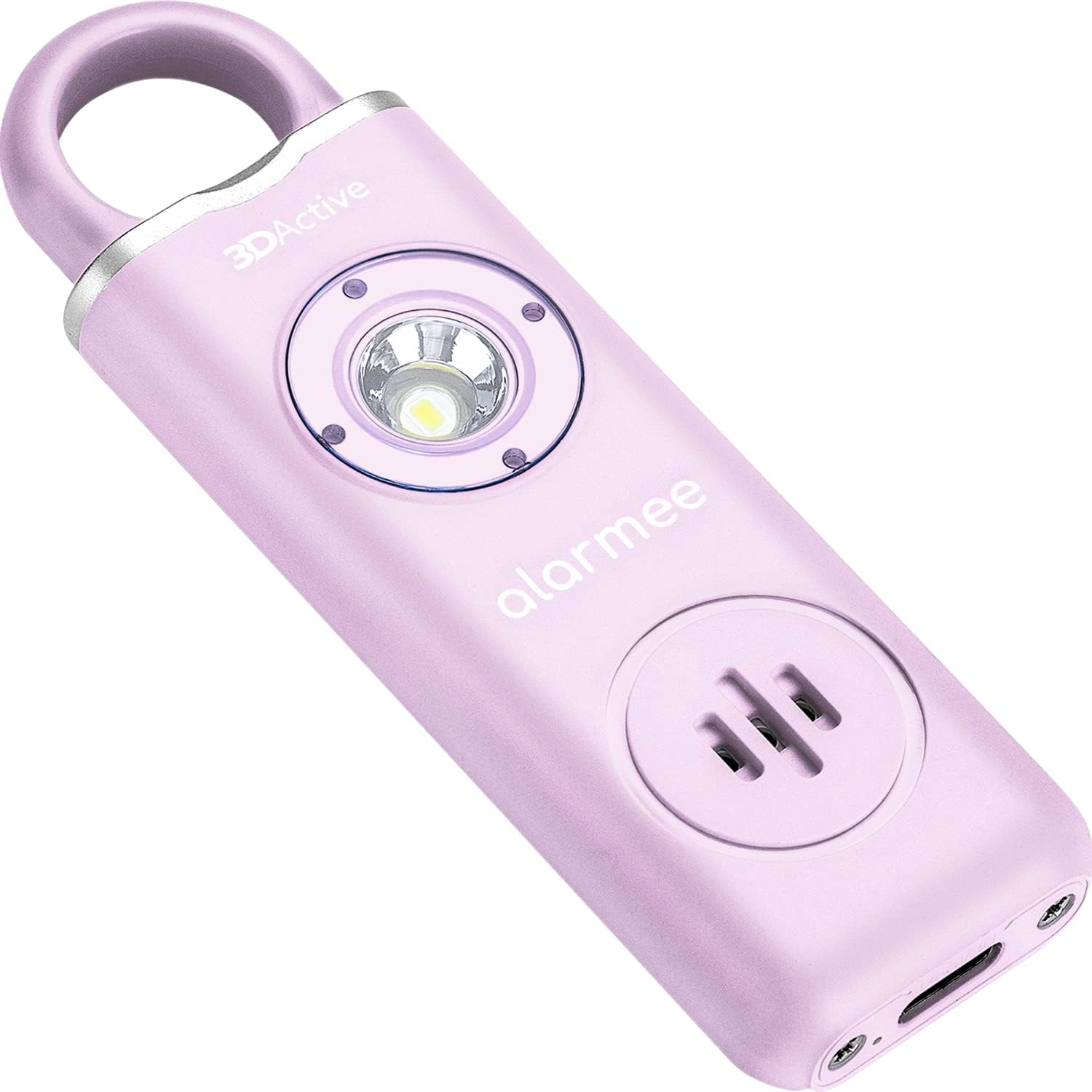 3DActive Alarmee Personal Safety Alarm for Women Kids Teens & Seniors 130dB Loud Emergency Alarm Rechargeable Self Defense Device with LED Light Portable Keychain for Travel & Night Safety - Lavender
