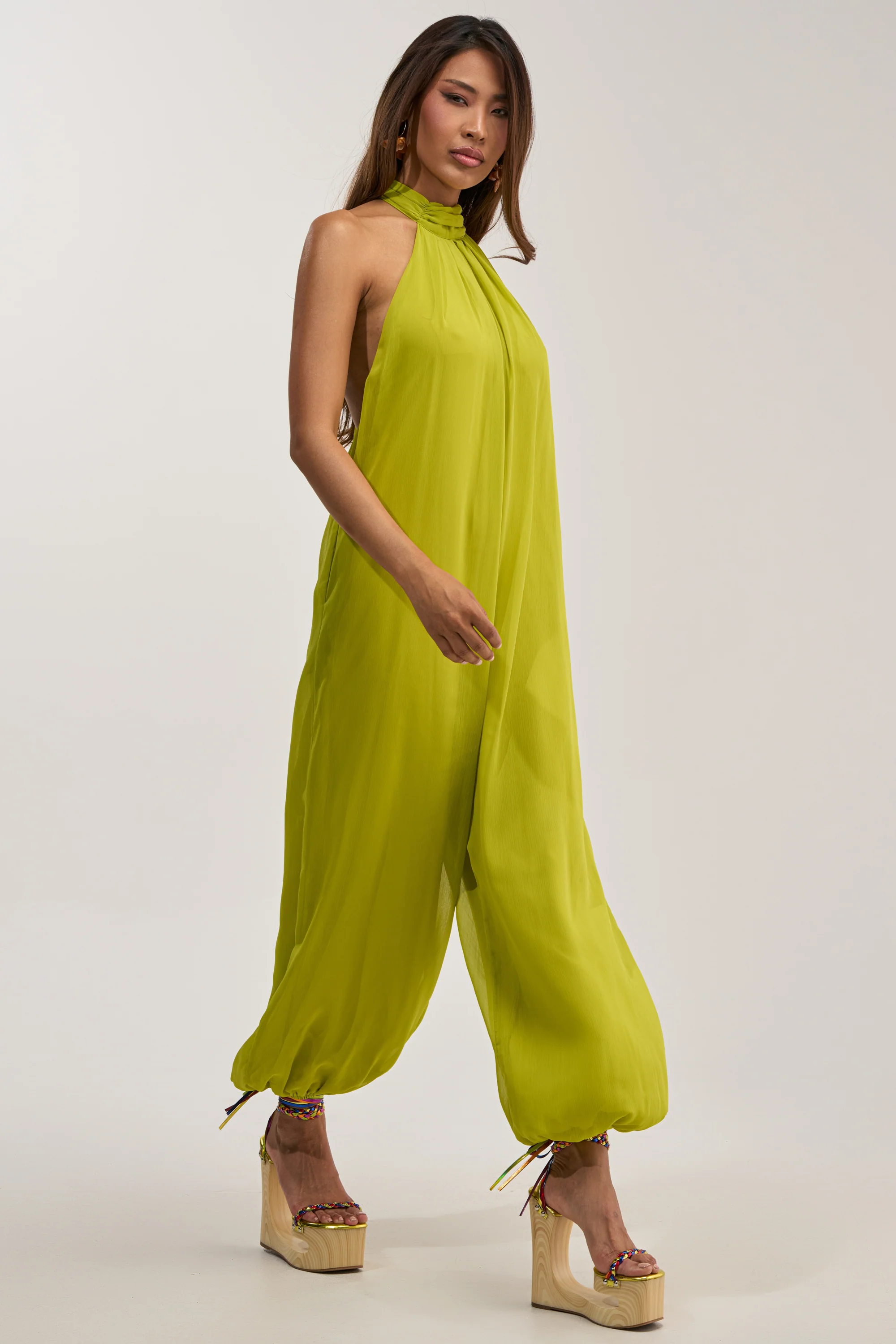 PLUS ONE CHIFFON JUMPSUIT IN CHARTRUESE - Akira Store