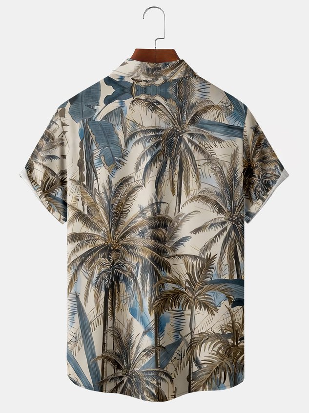Chemise hawaïenne pour homme, imprimé noix de coco, revers, poche poitrine, manches courtes, style Aloha original